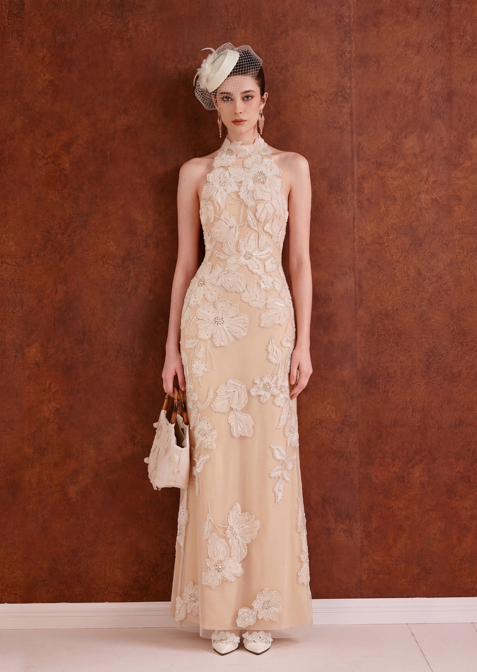 Midikleid in A-Linie mit Blumenmuster und Laternenärmeln