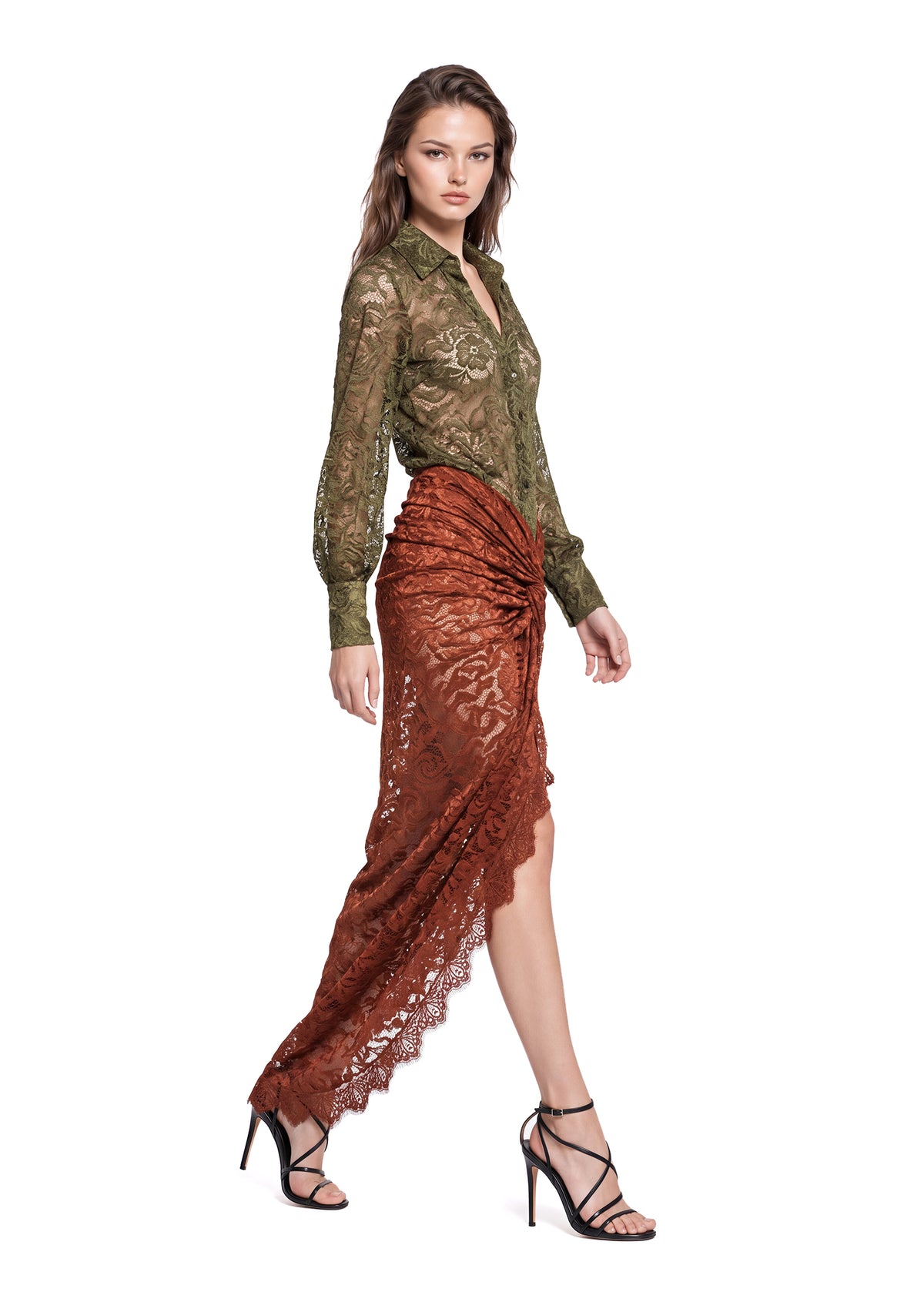 Midikleid in A-Linie mit Blumenmuster und Laternenärmeln