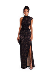 Kahnay  Stand Up Collar Lace Maxi Dress In Black