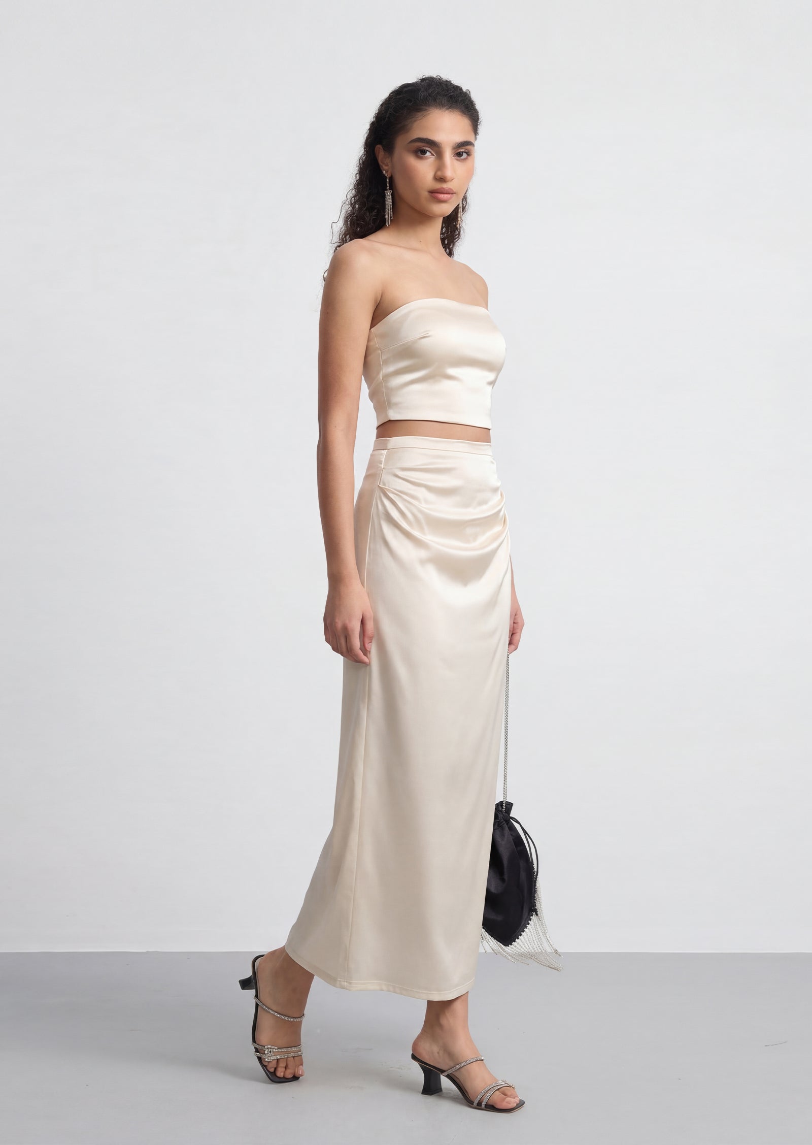 Romelle Halter Ruffled Top & Maxi Satin Skirt Set