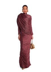 Yann Satin Long Sleeve Maxi Dress