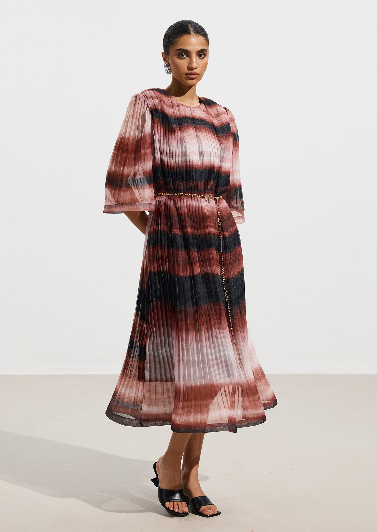 Pleated Tie Dyed Georgette Midi Dress
