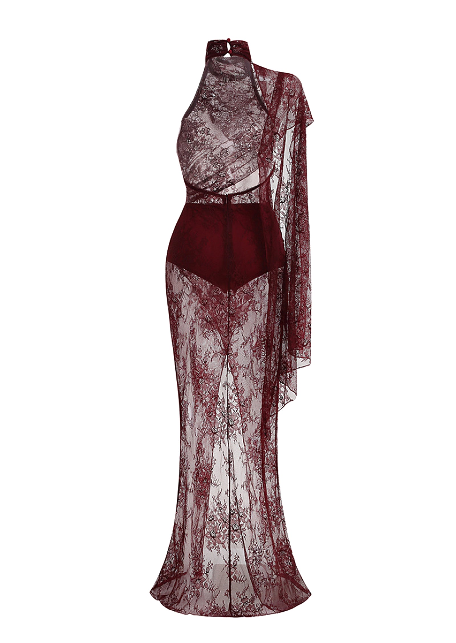 Xidorn Lace Backless Maxi Dress In Claret