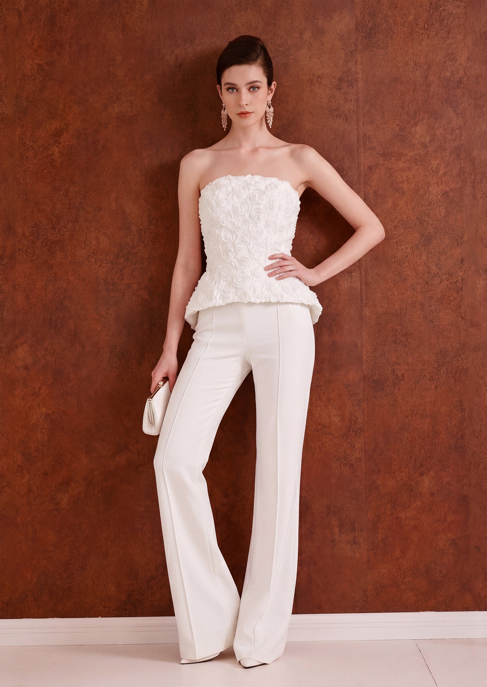 Nadja Peplum Top & Trousers Set In White