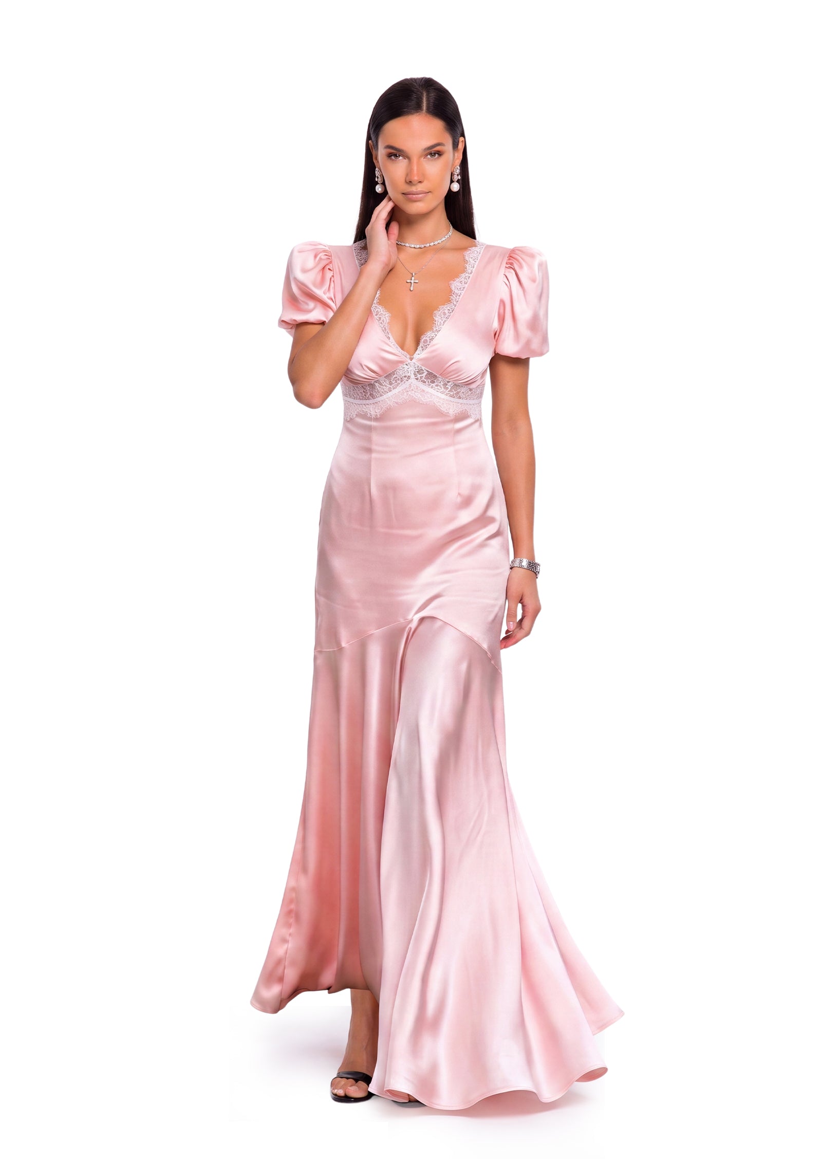 Midikleid in A-Linie mit Blumenmuster und Laternenärmeln