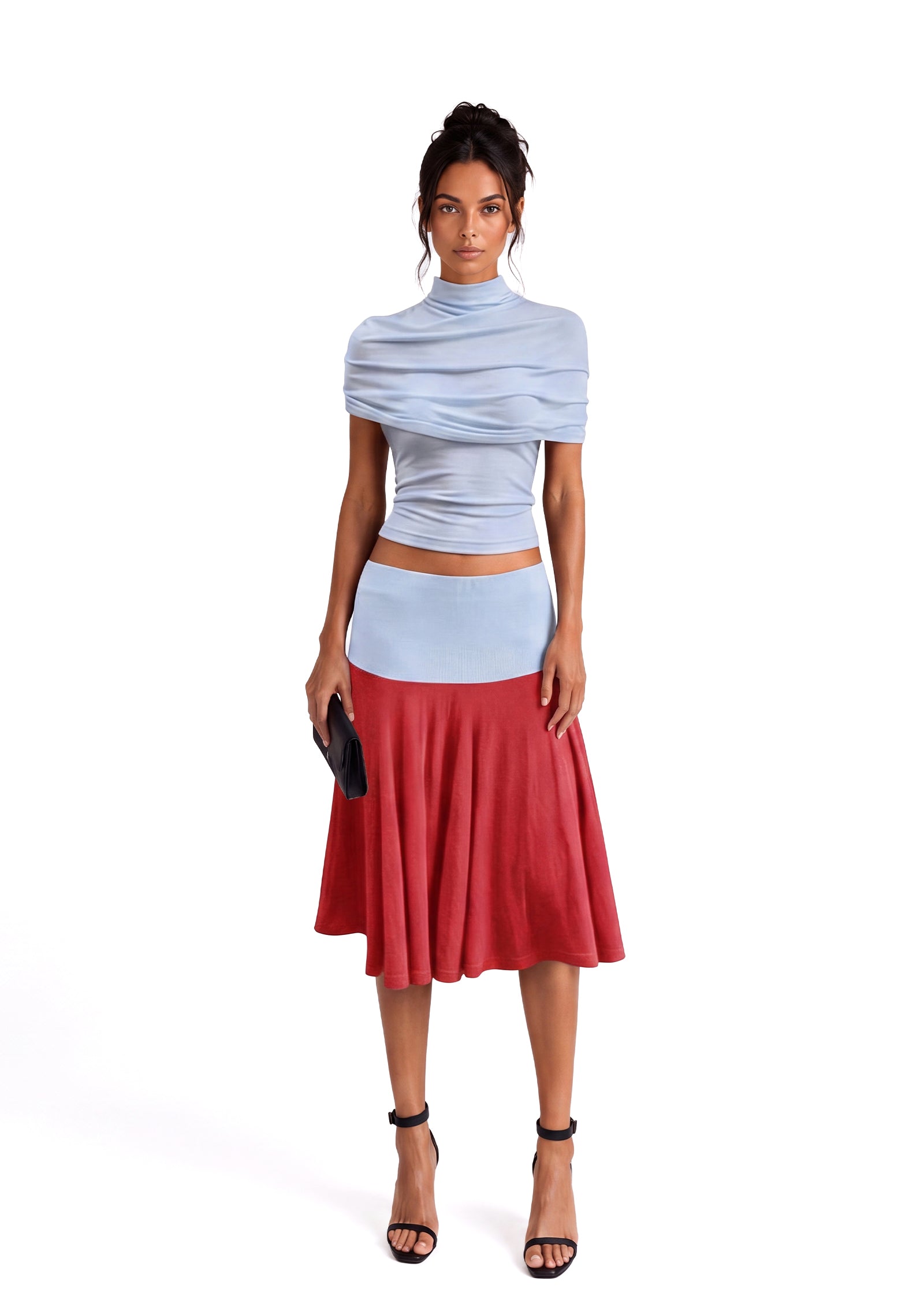 Midikleid in A-Linie mit Blumenmuster und Laternenärmeln
