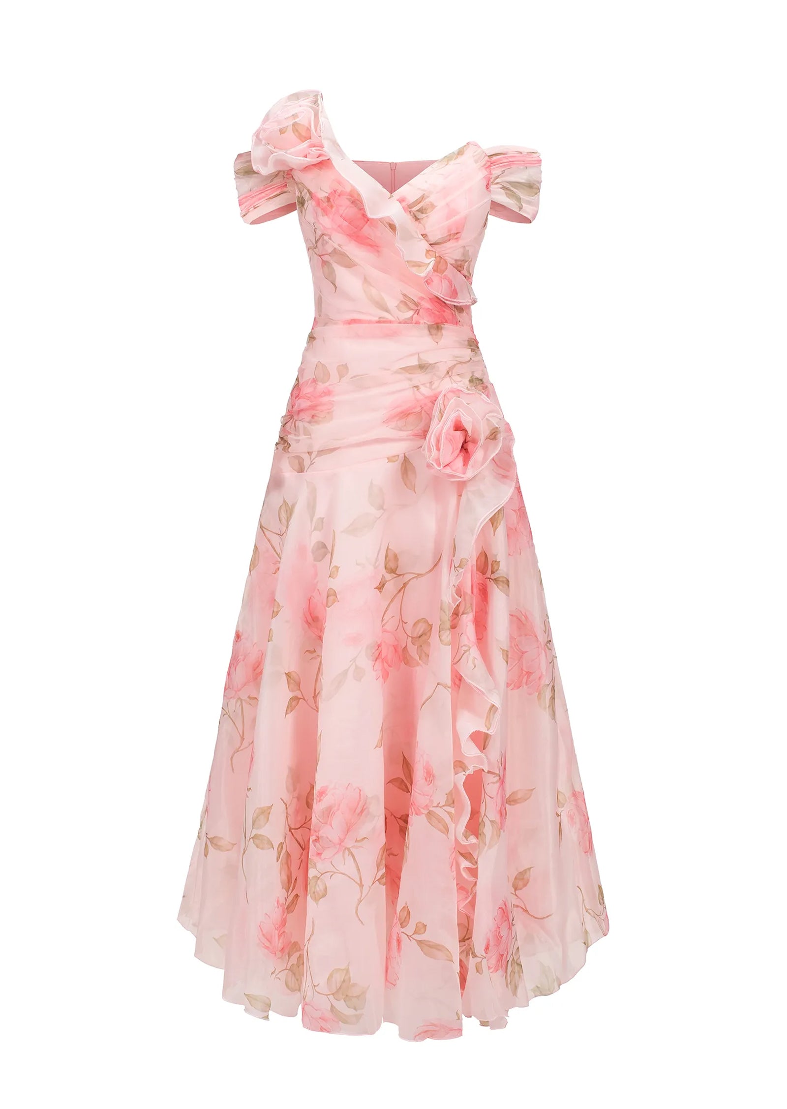 Midikleid in A-Linie mit Blumenmuster und Laternenärmeln