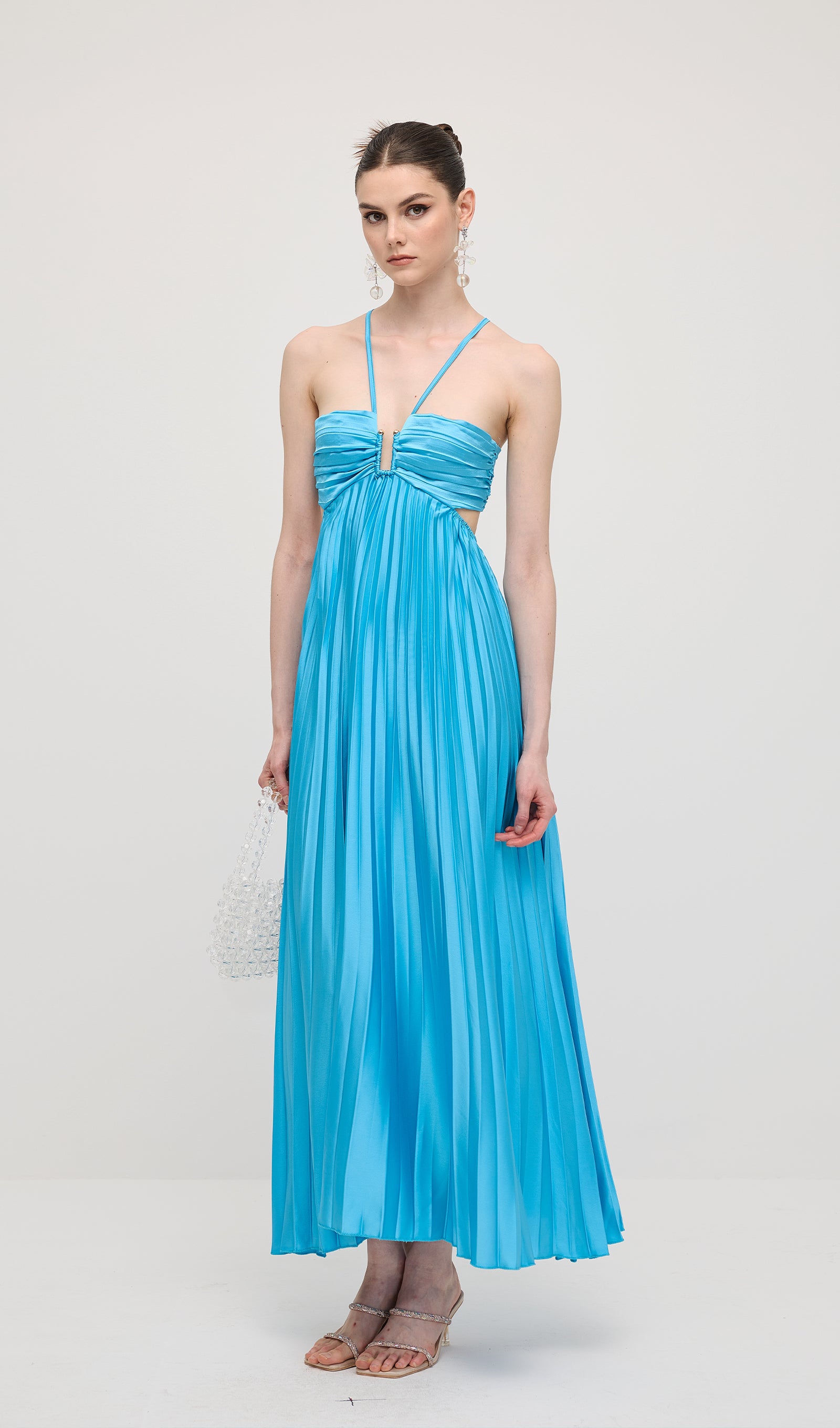 Midikleid in A-Linie mit Blumenmuster und Laternenärmeln