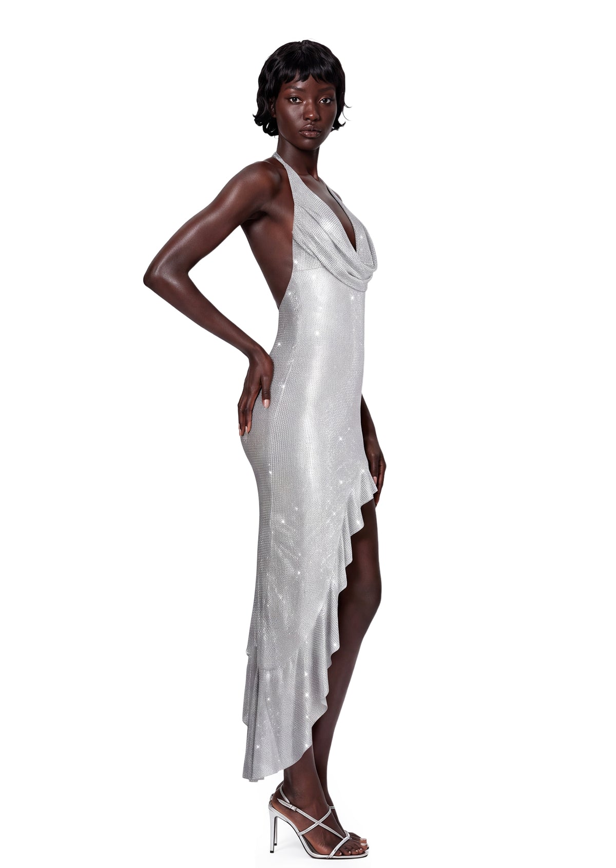 Gaiana Sequin Ruffle Midi Dress