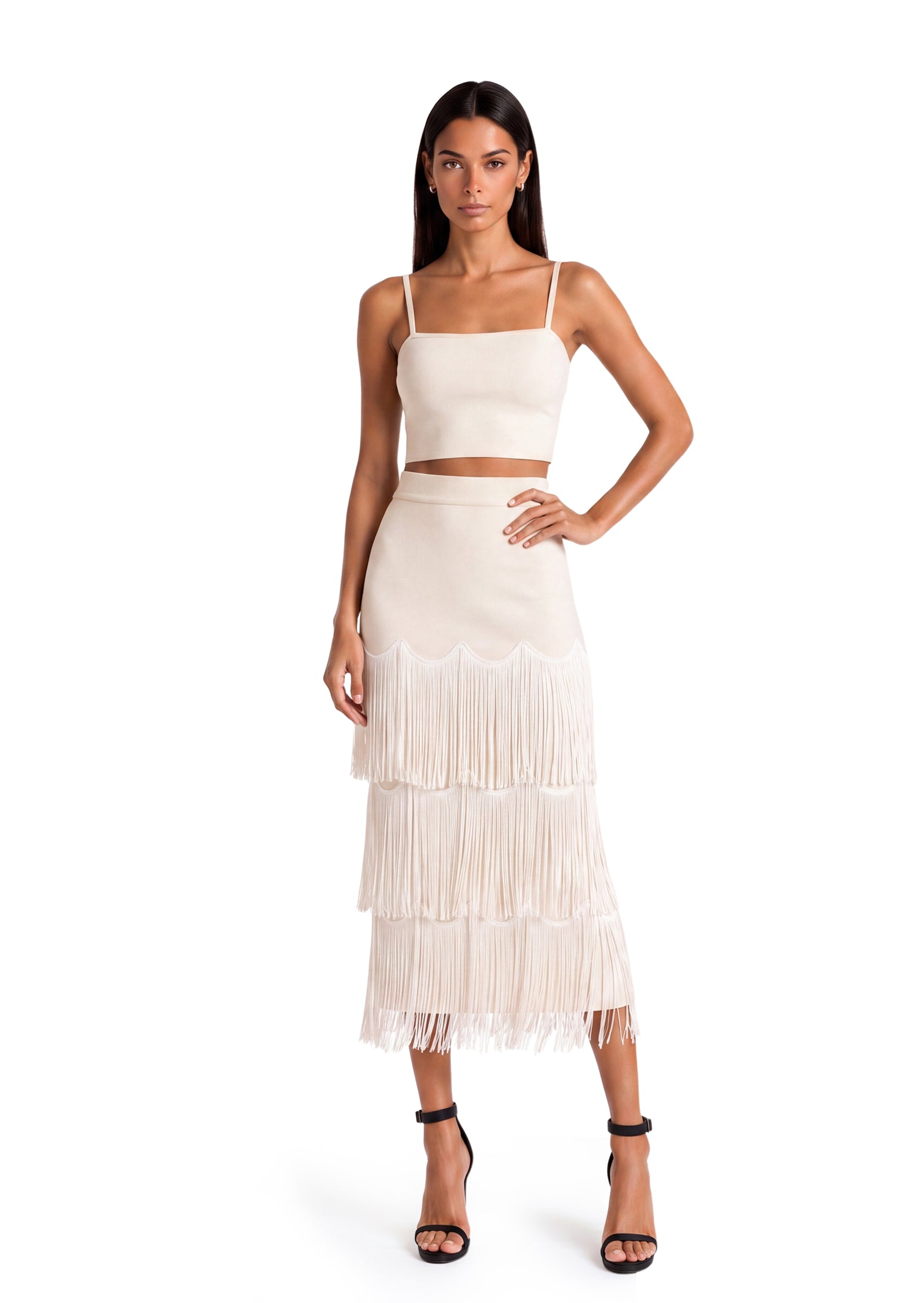 Faya Layered Wavy Tassel Bodycon Skirt Set