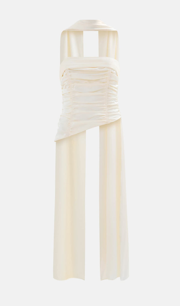 Satin Corset Top With Long Scarf And Maxi Skirt Sets