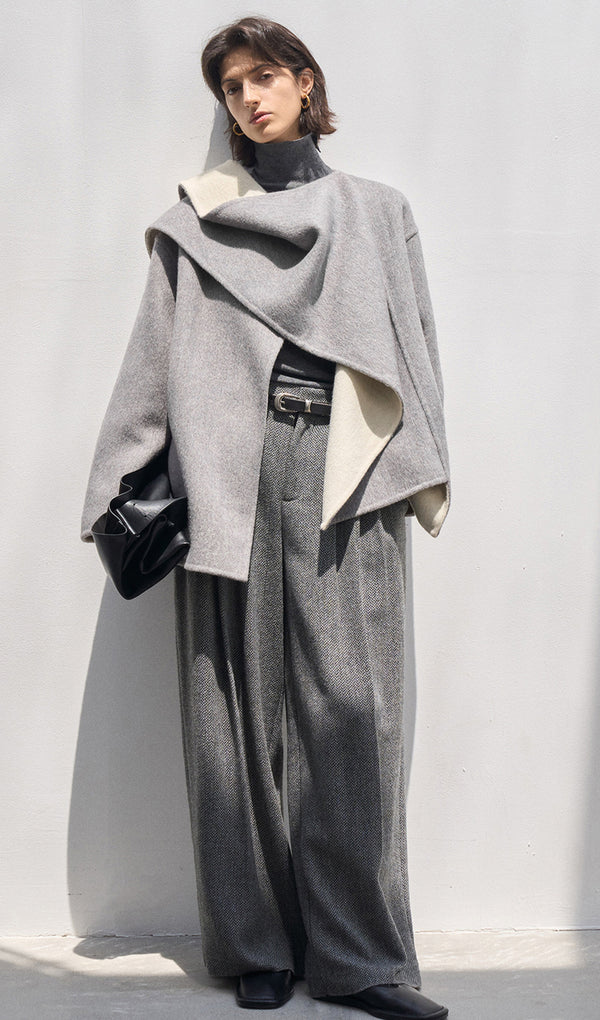 Solid Cape Style Coat-Grey