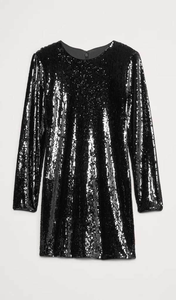 Stretch-Sequin Mini Dress-Black