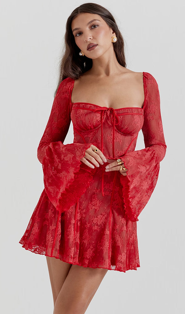 Kavita Red Lace Mini Dress