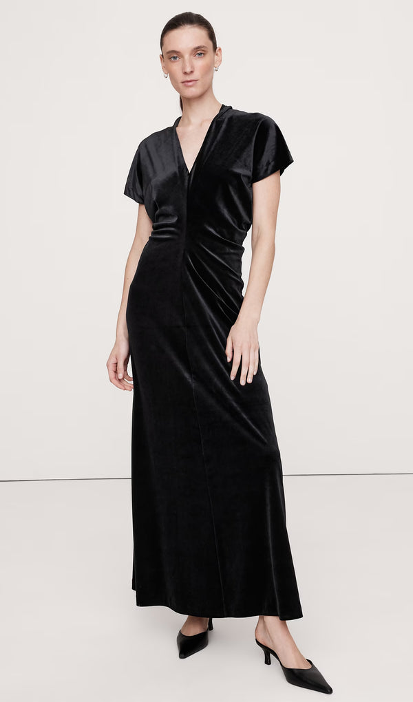 Bias-Cut Velvet Maxi Dress-Black