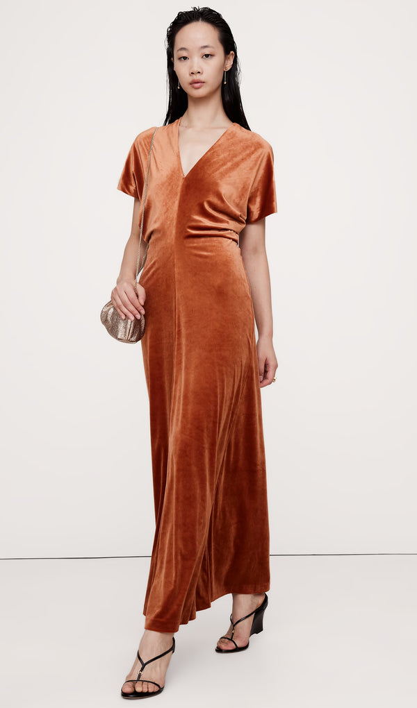 Bias-Cut Velvet Maxi Dress-Copper