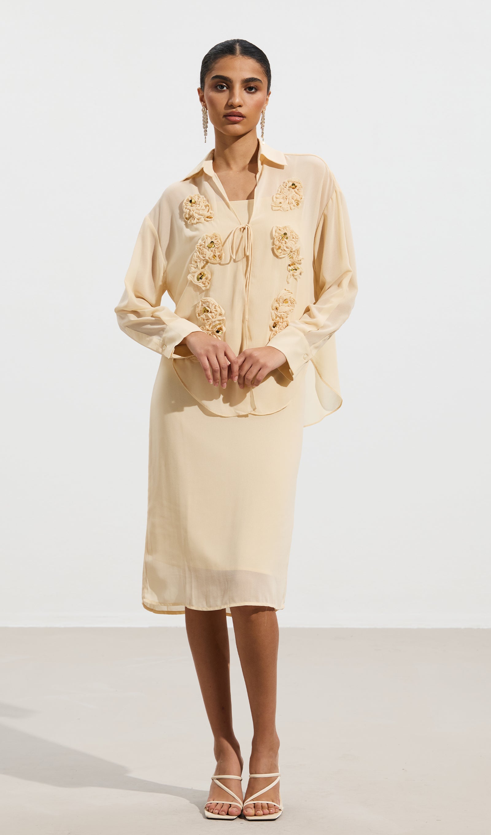 Midikleid in A-Linie mit Blumenmuster und Laternenärmeln