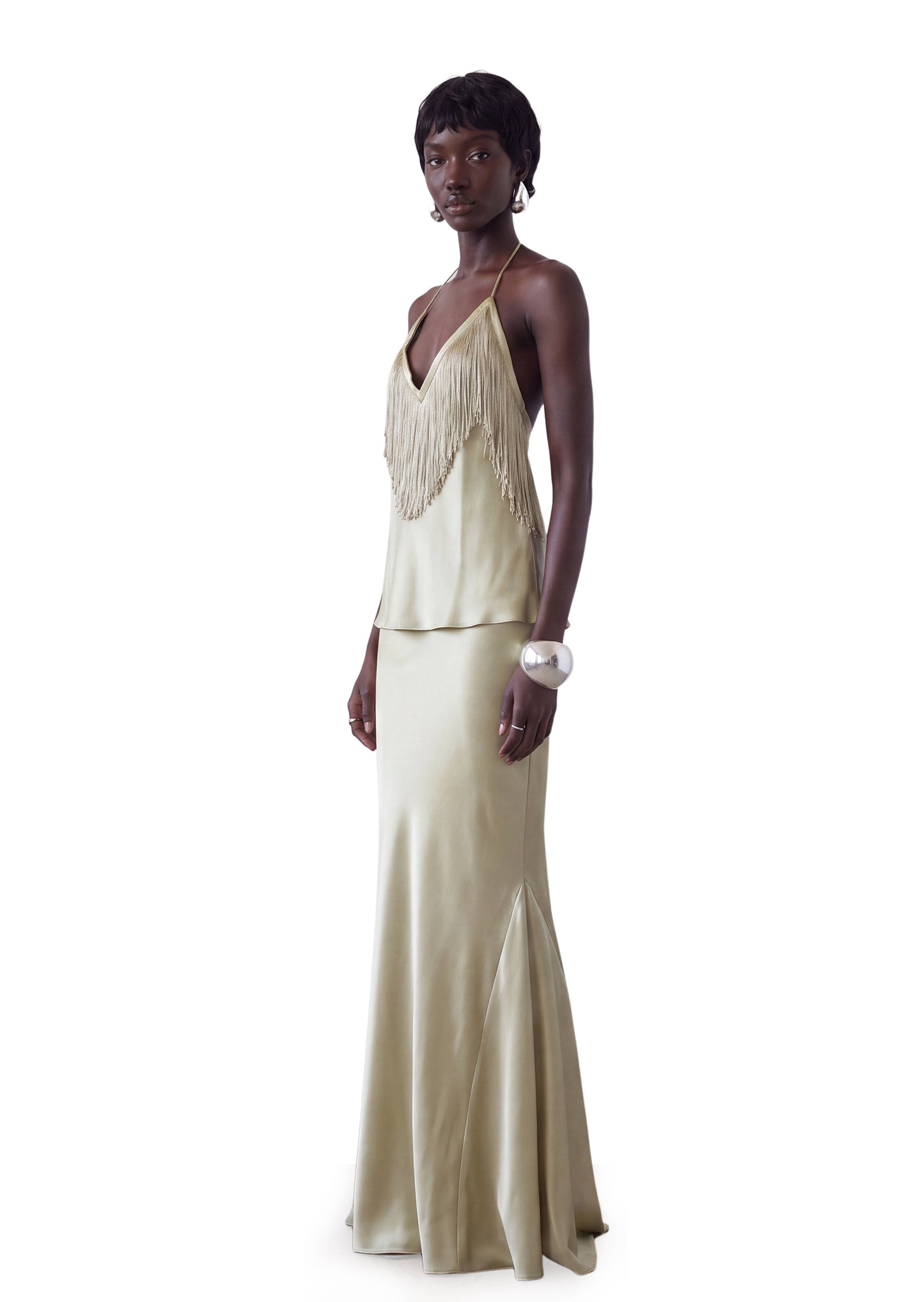Zahara Tassel Satin Maxi Dress