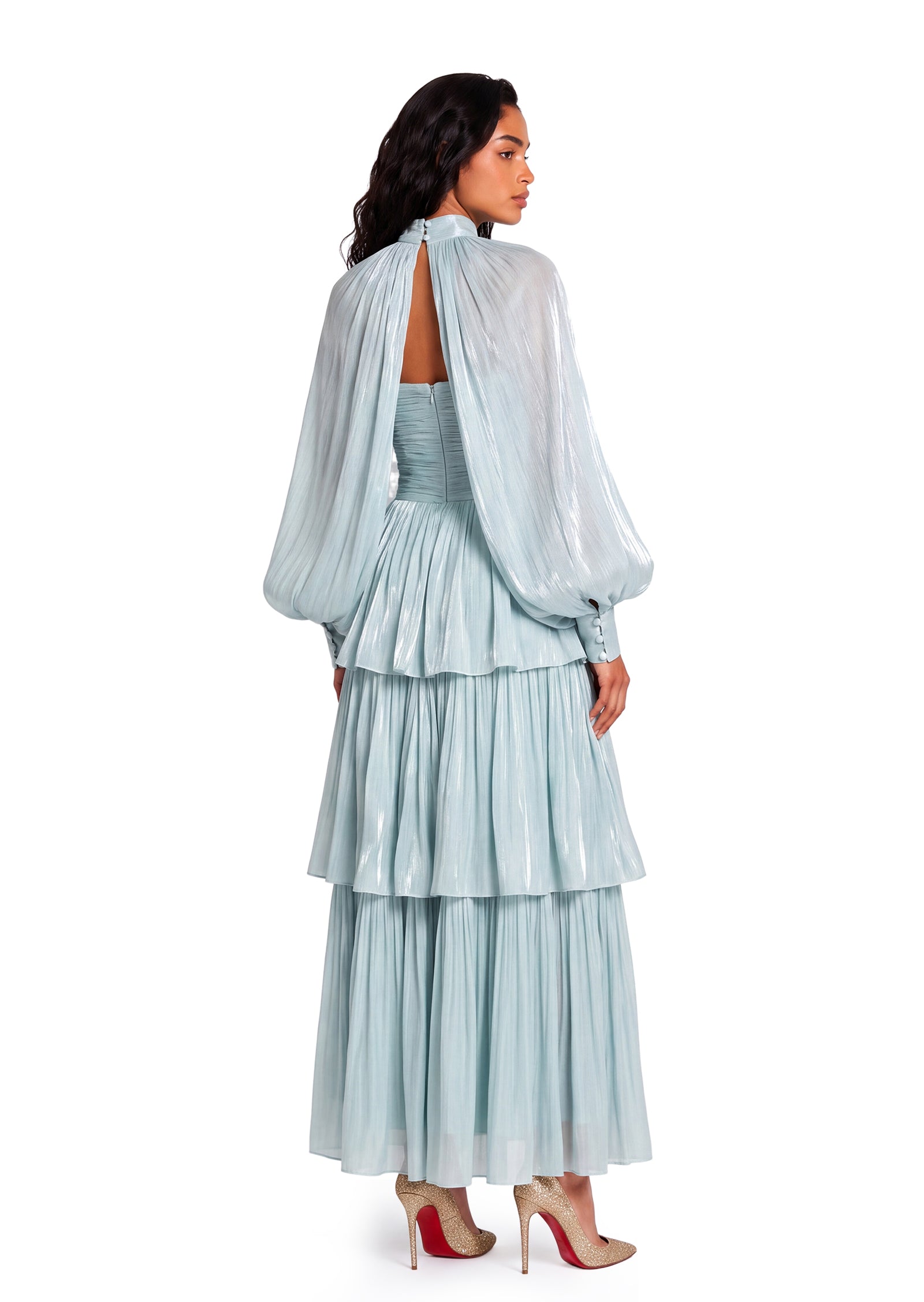 Midikleid in A-Linie mit Blumenmuster und Laternenärmeln