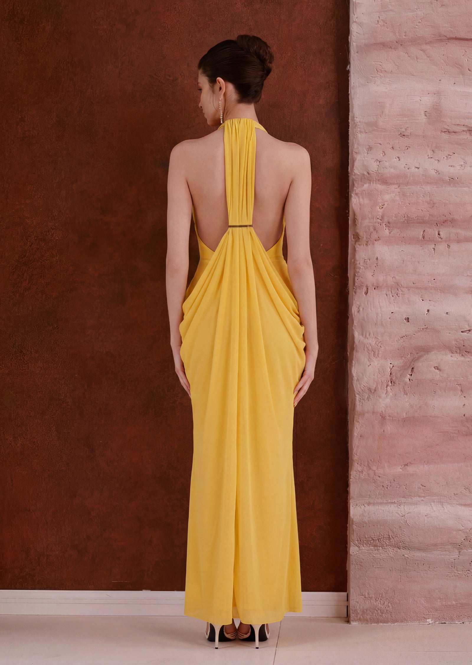 Mattey Sheer Maxi Dress In Yellow