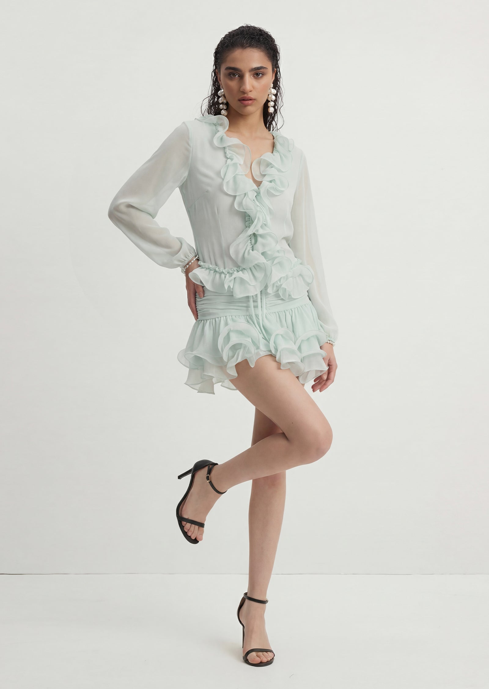 Midikleid in A-Linie mit Blumenmuster und Laternenärmeln