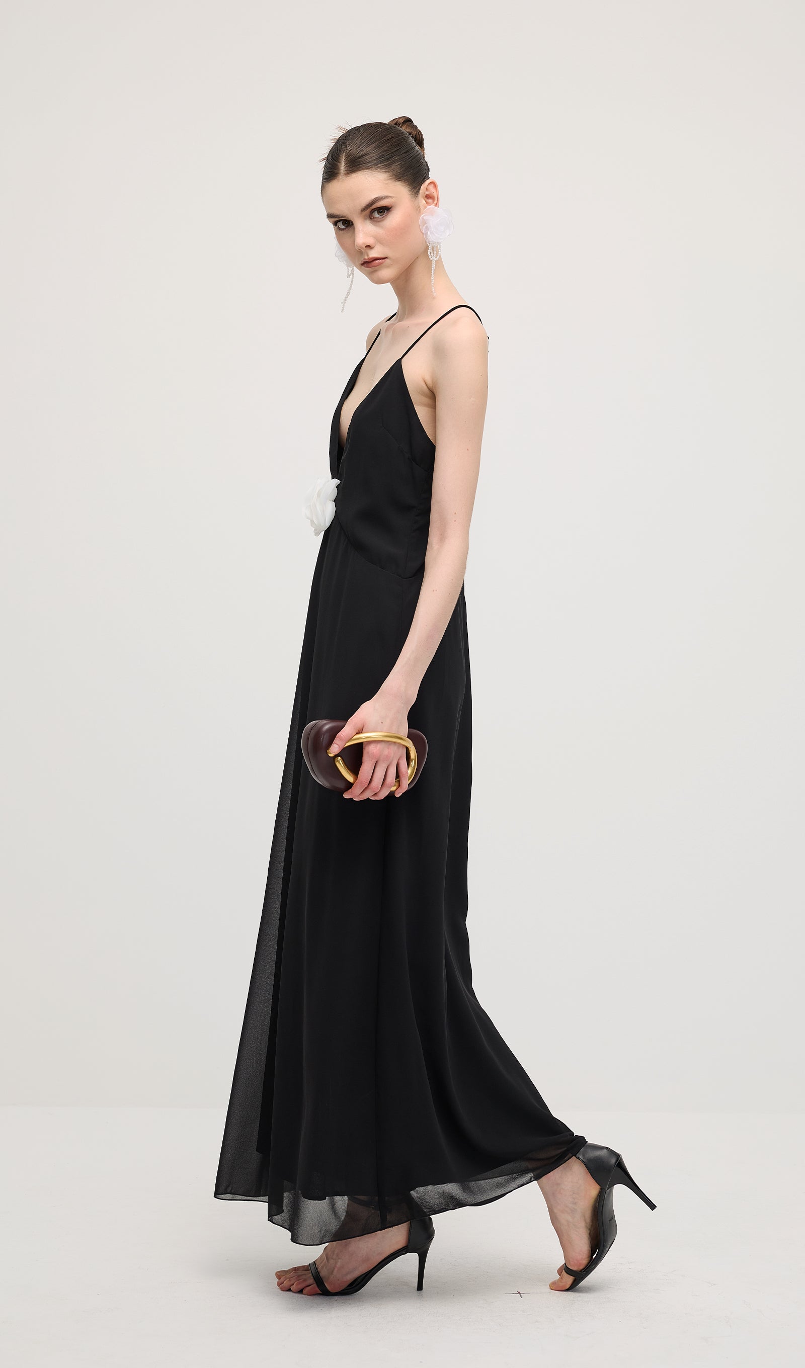 Midikleid in A-Linie mit Blumenmuster und Laternenärmeln