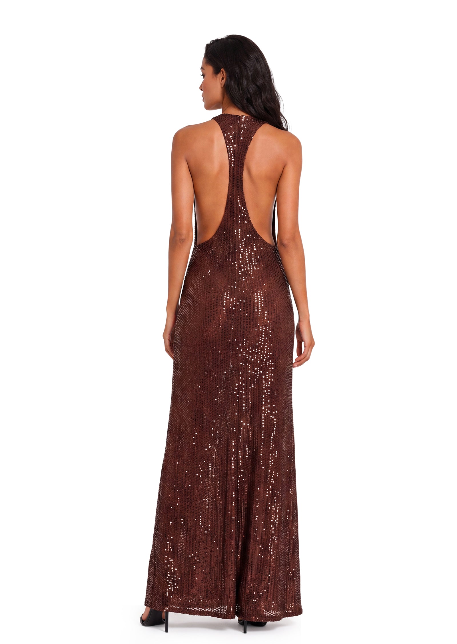 Beckett Rhinestones Racer Back Dress in Brown