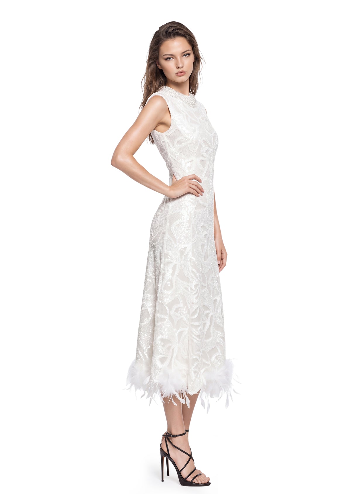 Midikleid in A-Linie mit Blumenmuster und Laternenärmeln
