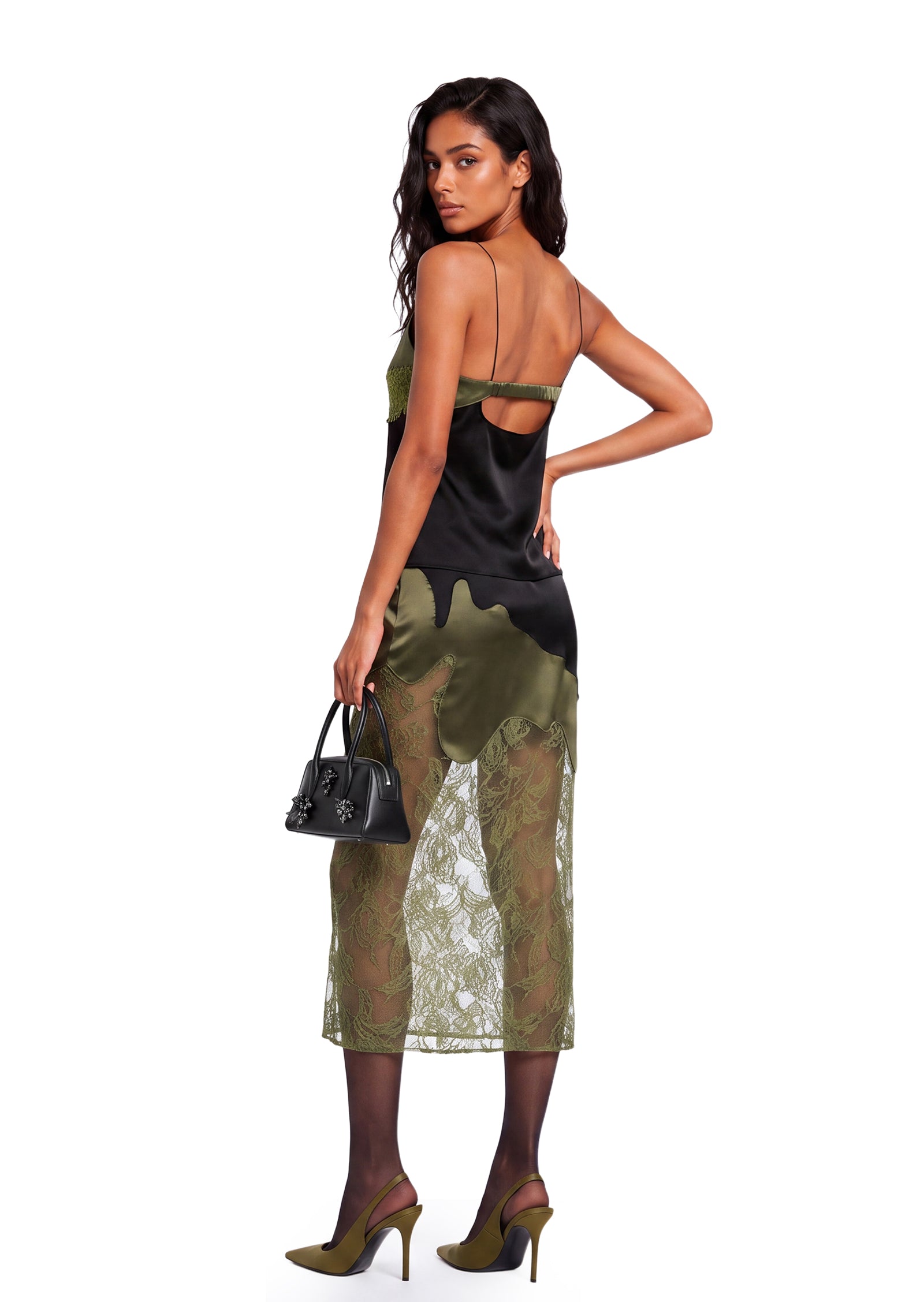 Wanda V Neck Lace Camisole Skirt Set