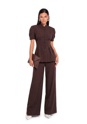 Adelle Short Sleeeve Waist-Sitting Suit In Coffee