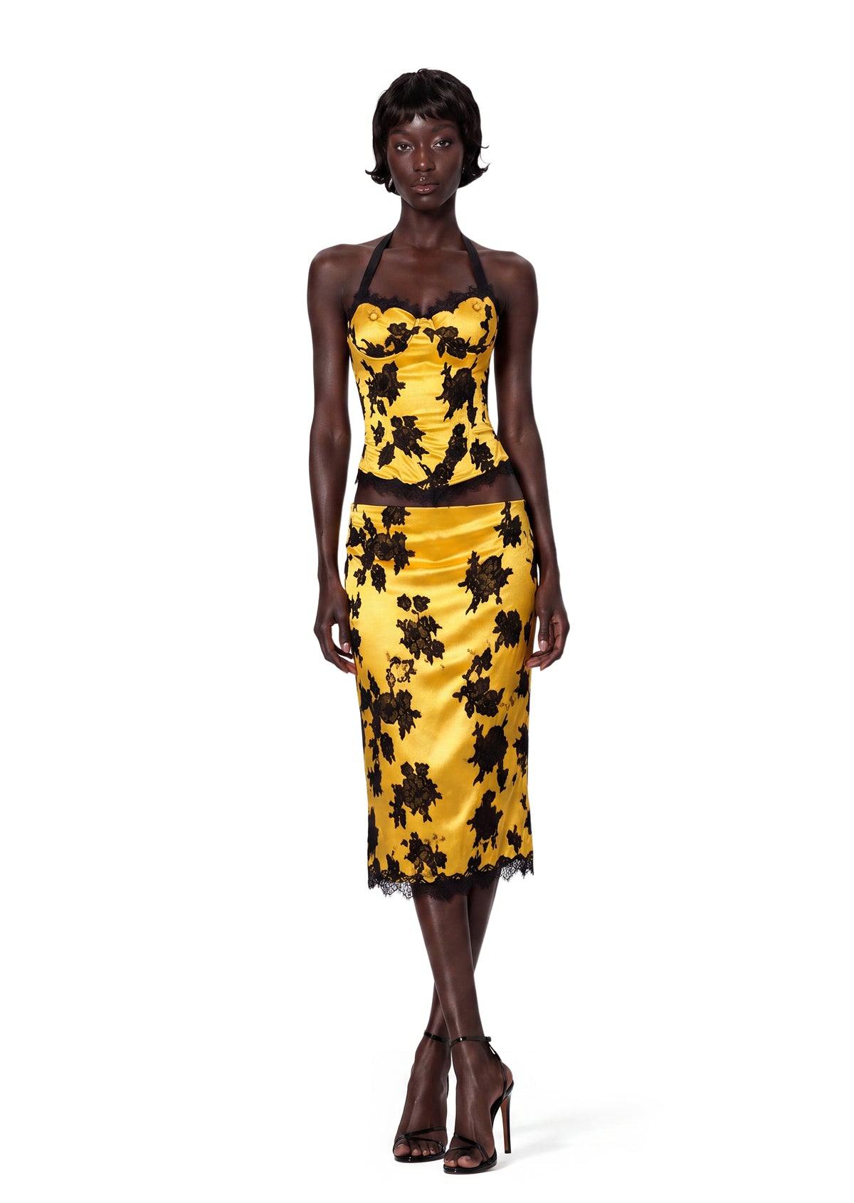 Midikleid in A-Linie mit Blumenmuster und Laternenärmeln