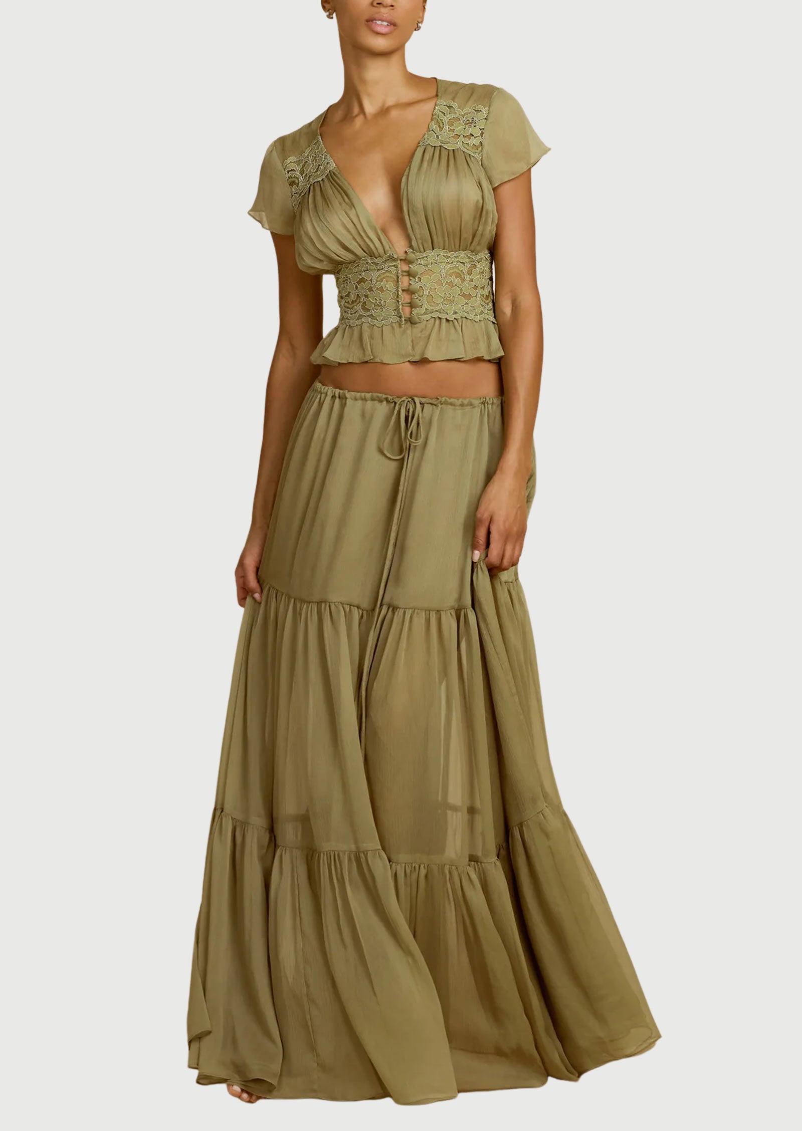 Midikleid in A-Linie mit Blumenmuster und Laternenärmeln
