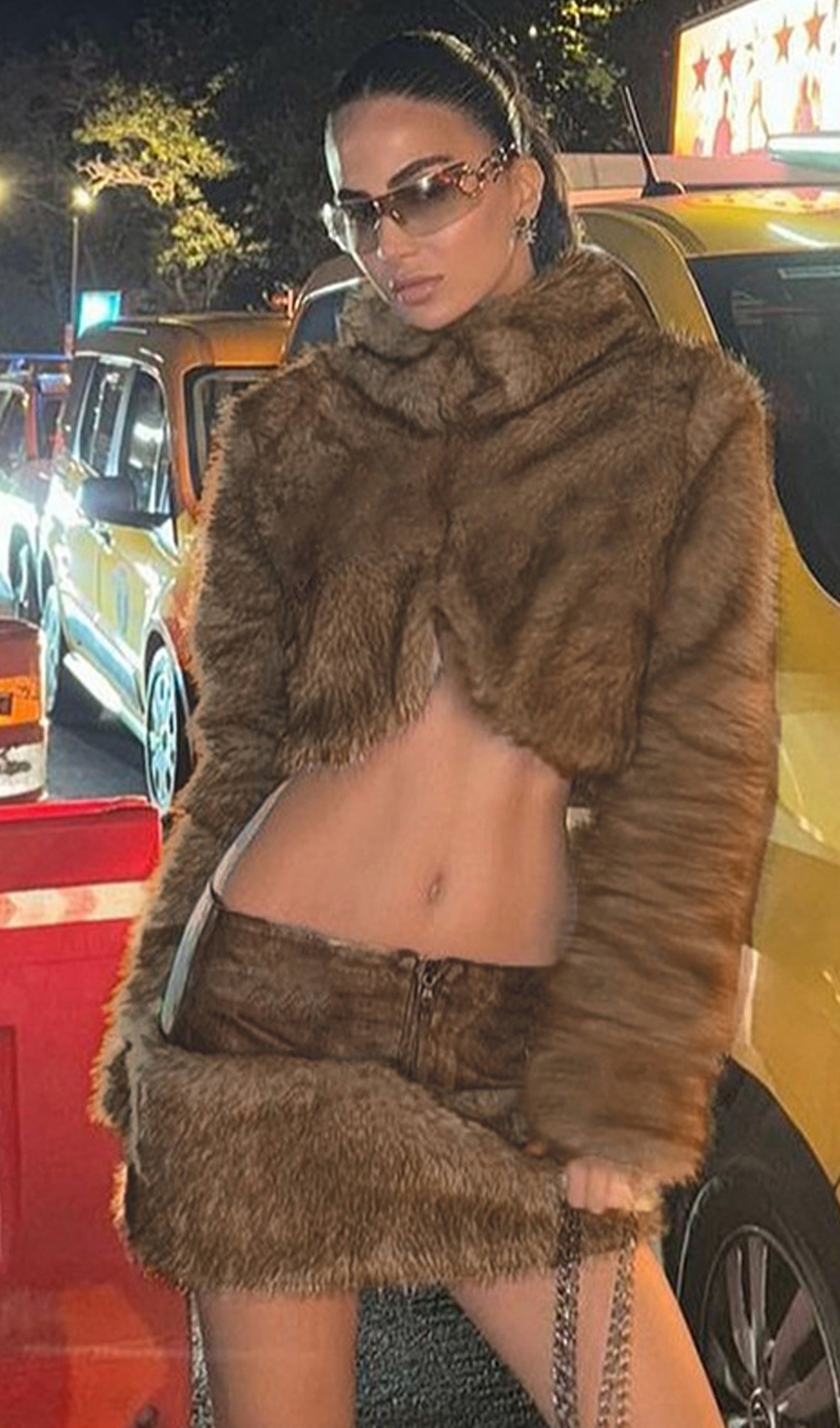 Leather And Faux Fur Two-Piece Set
