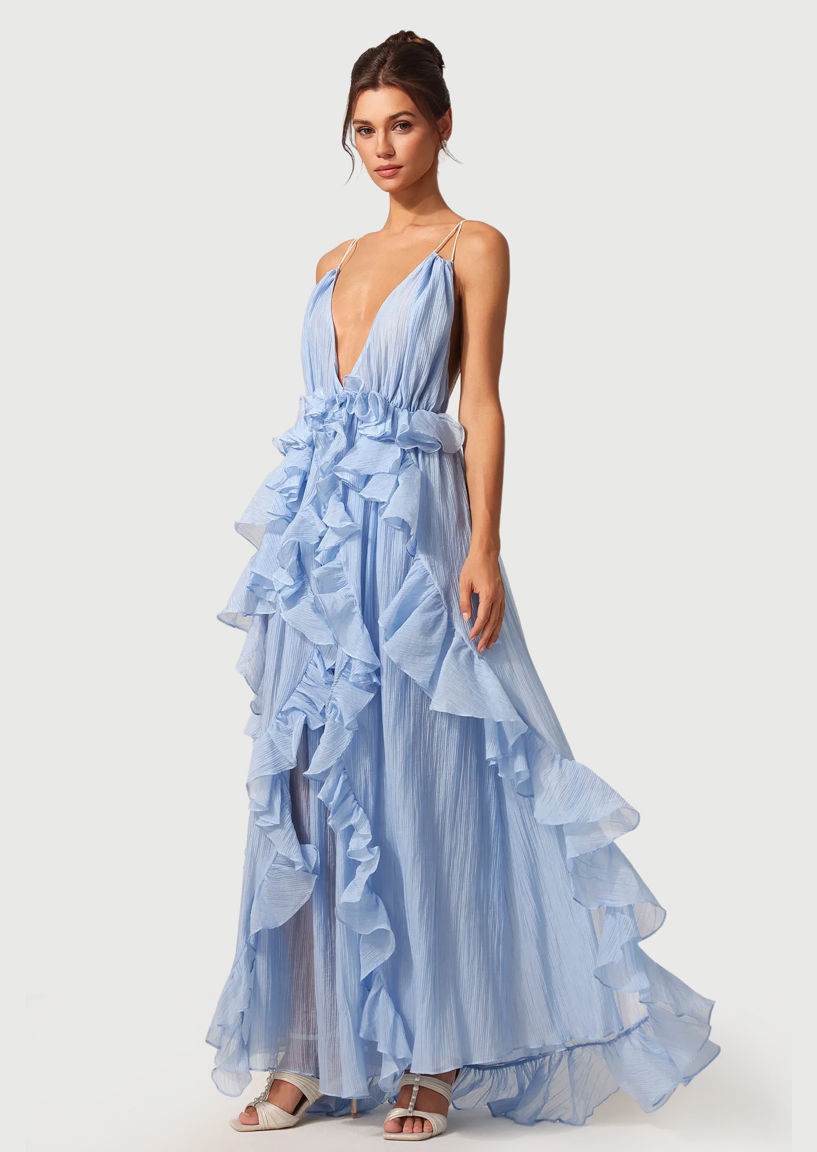 Midikleid in A-Linie mit Blumenmuster und Laternenärmeln
