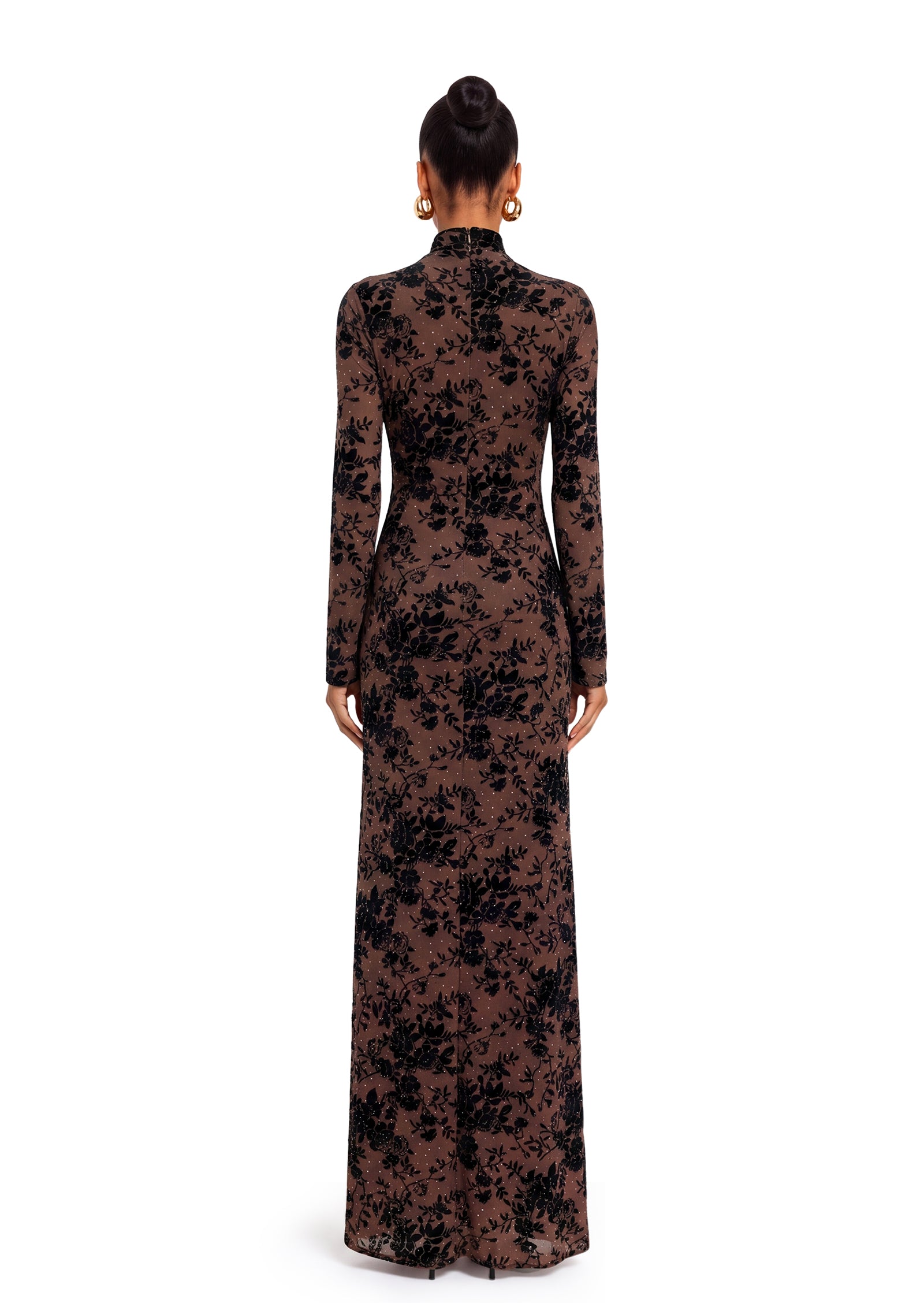 Wafa Velvet Maxi Dress In Brown