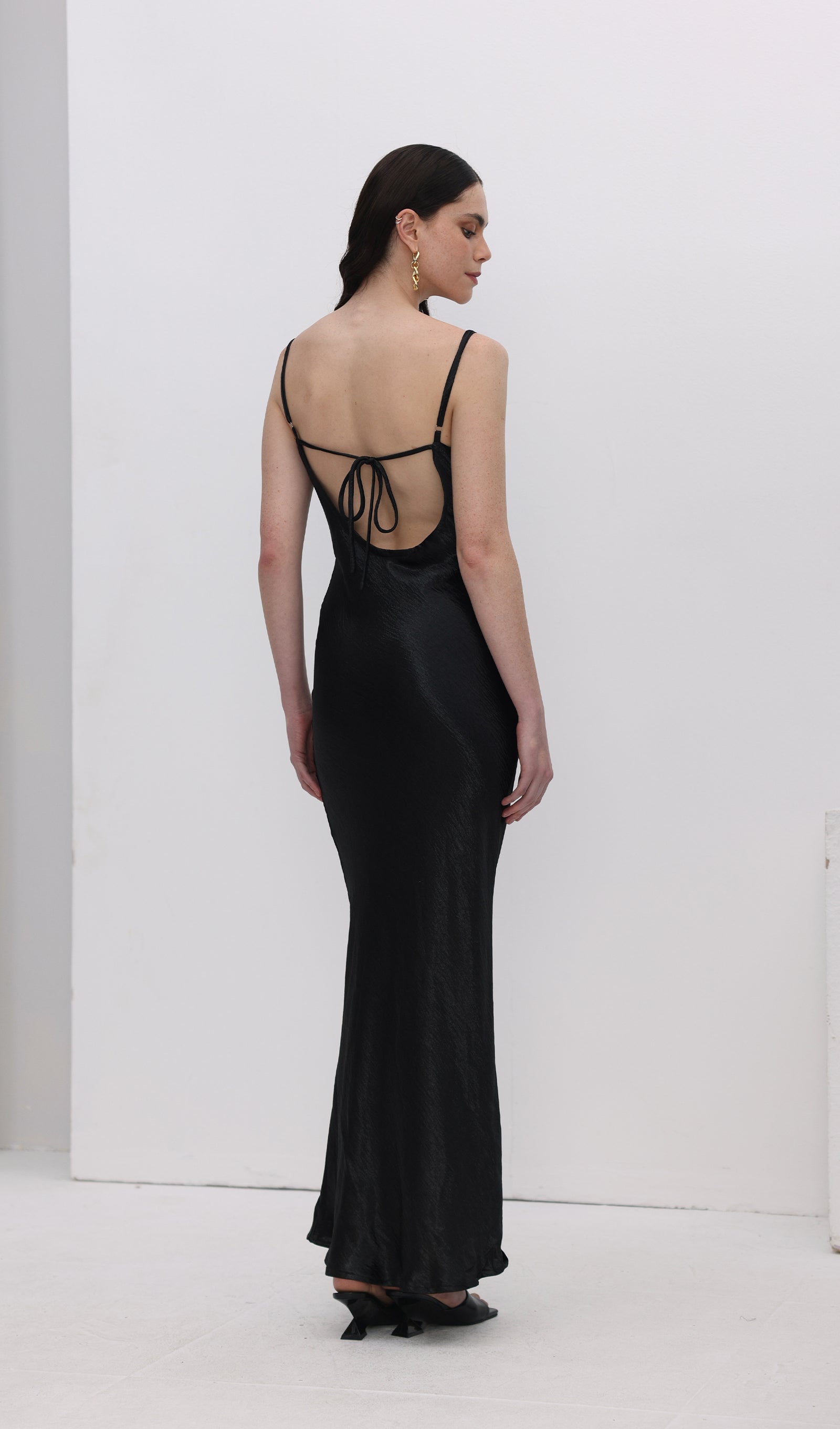 Satin Cowl Neck Backless Slip Dress