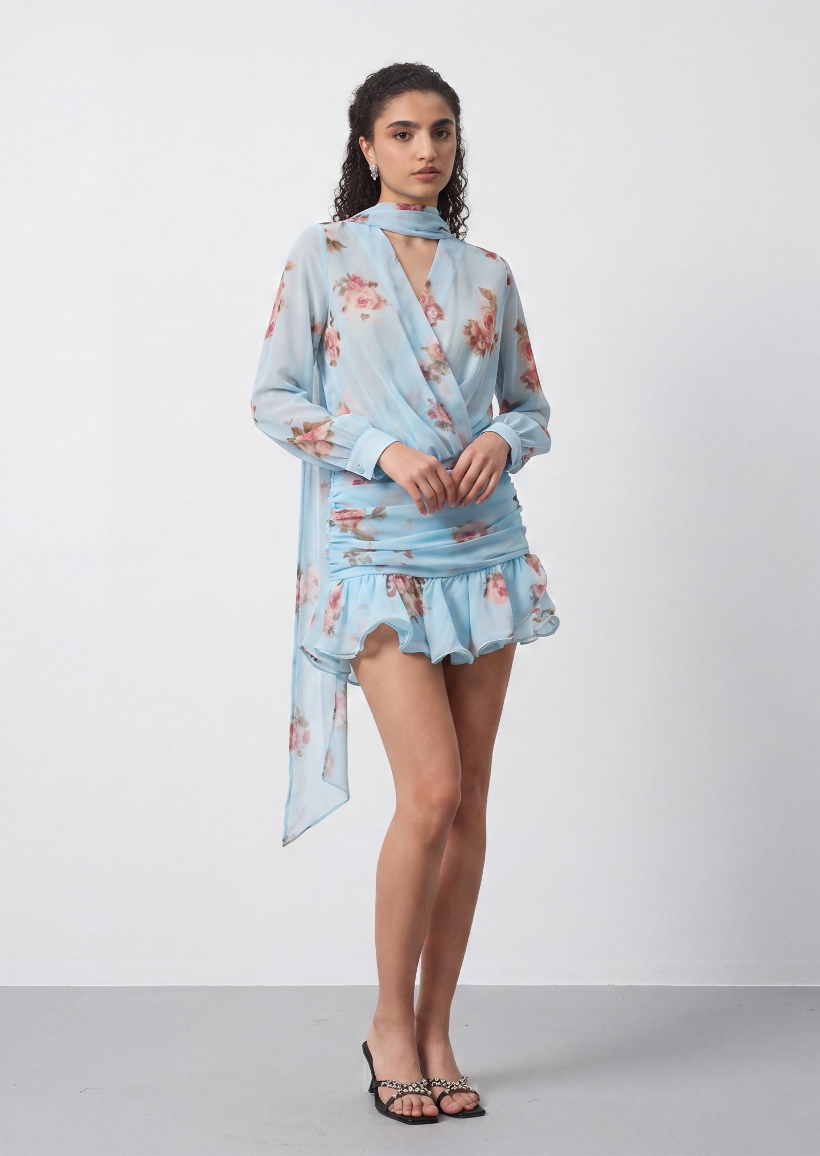 Martha Floral Print Chiffon Mini Dress