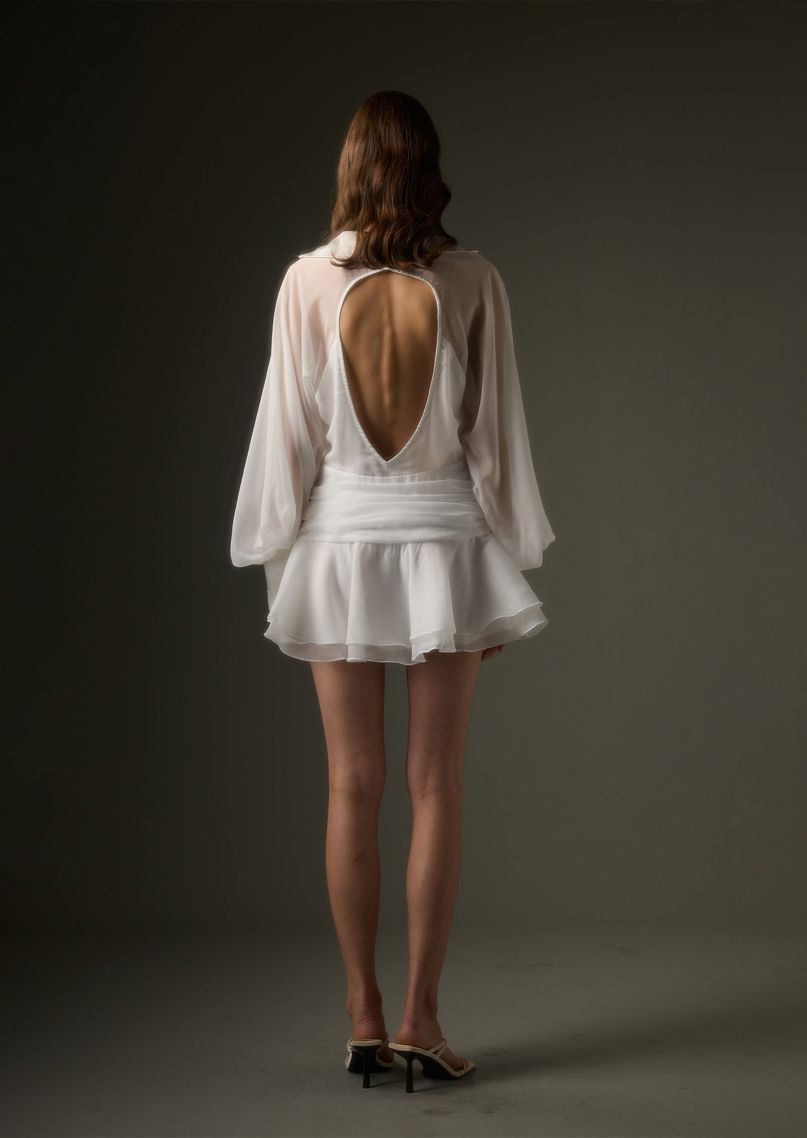 Solid Lantern Sleeve Mini Dress In White (Final Sale-US Only)