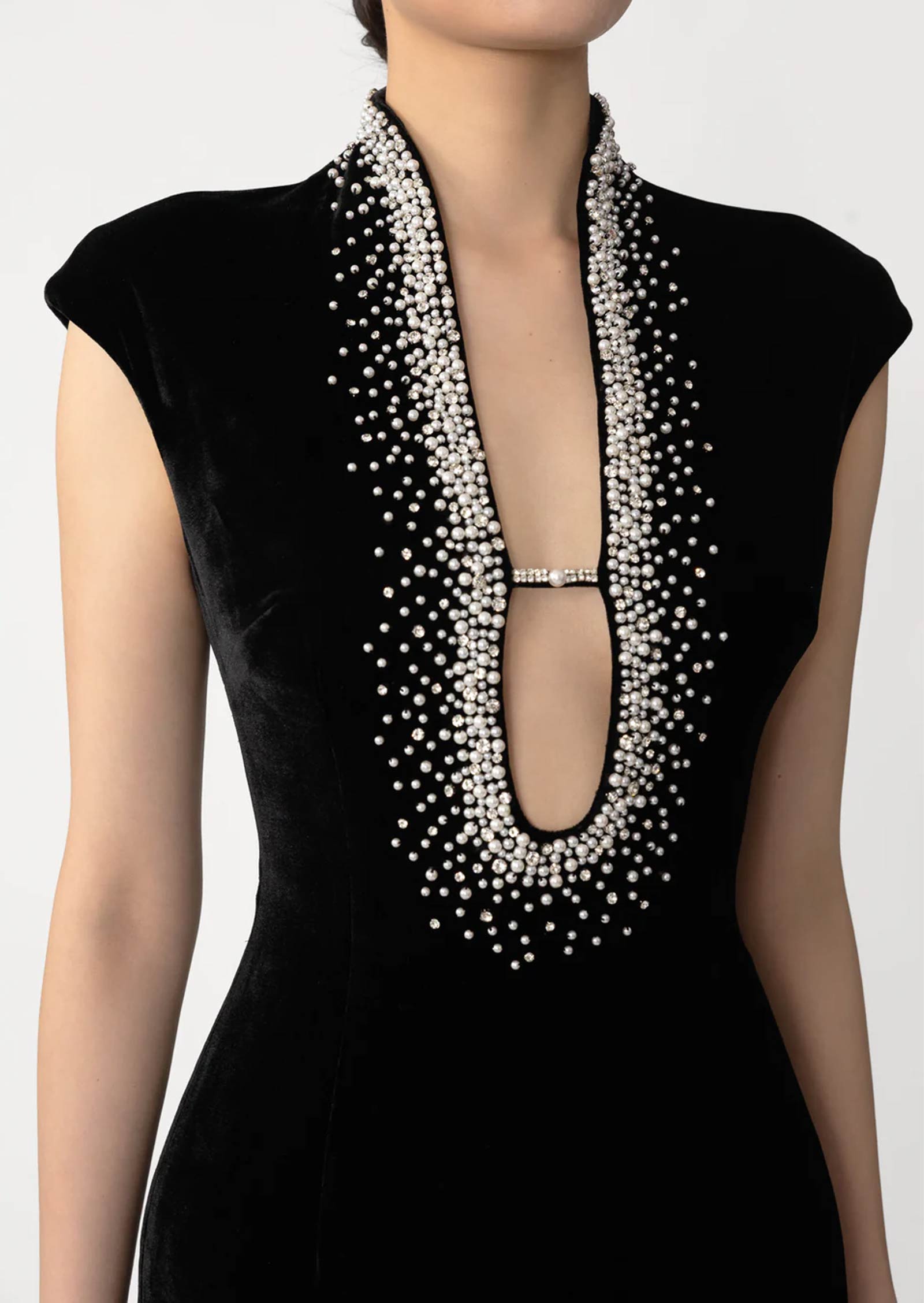 Lenora Deep V Neck With Beaded Trimmed  Gown