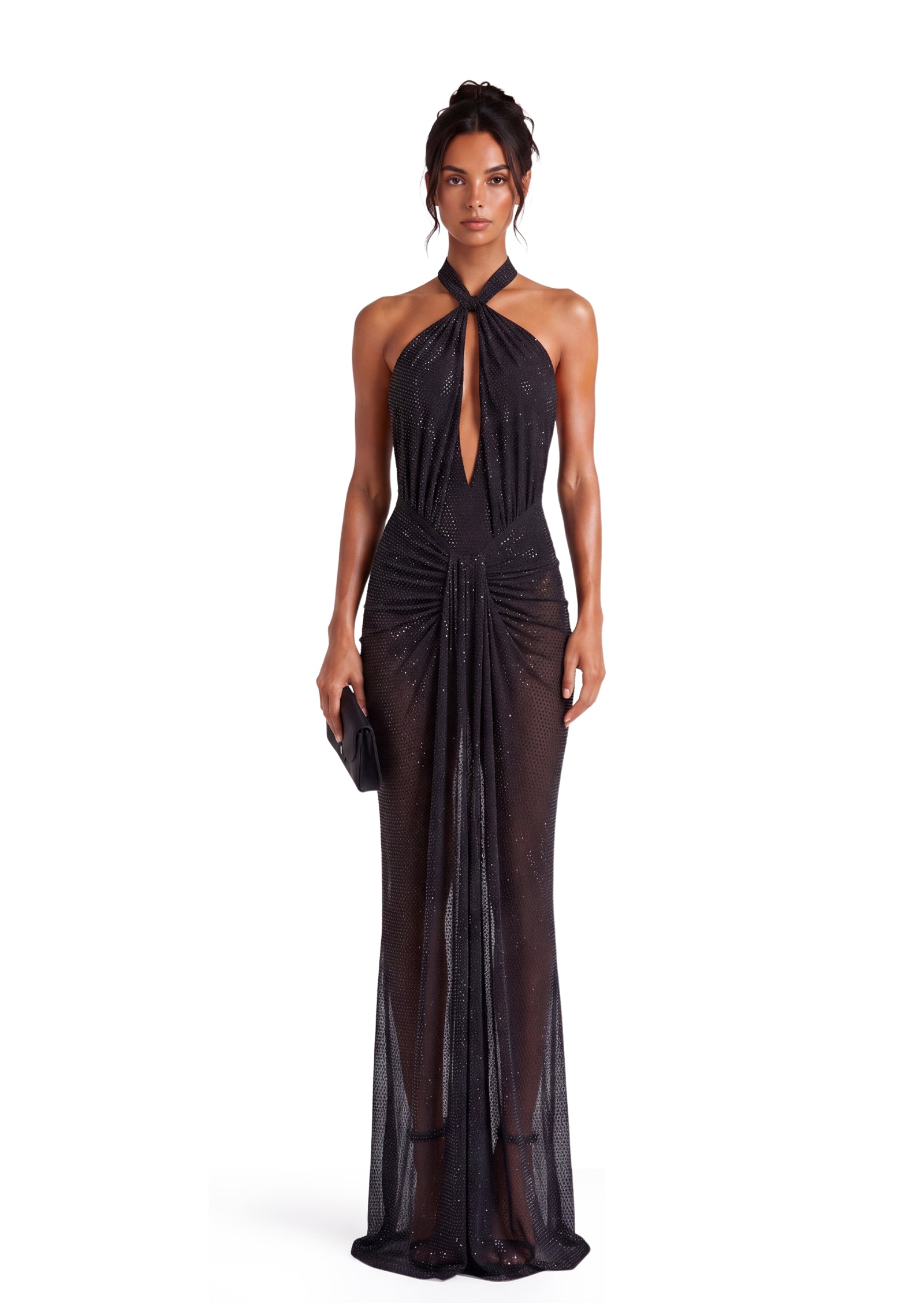Maha Halter Neck Sparkly Maxi Dress In Black
