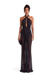 Maha Halter Neck Sparkly Maxi Dress In Black
