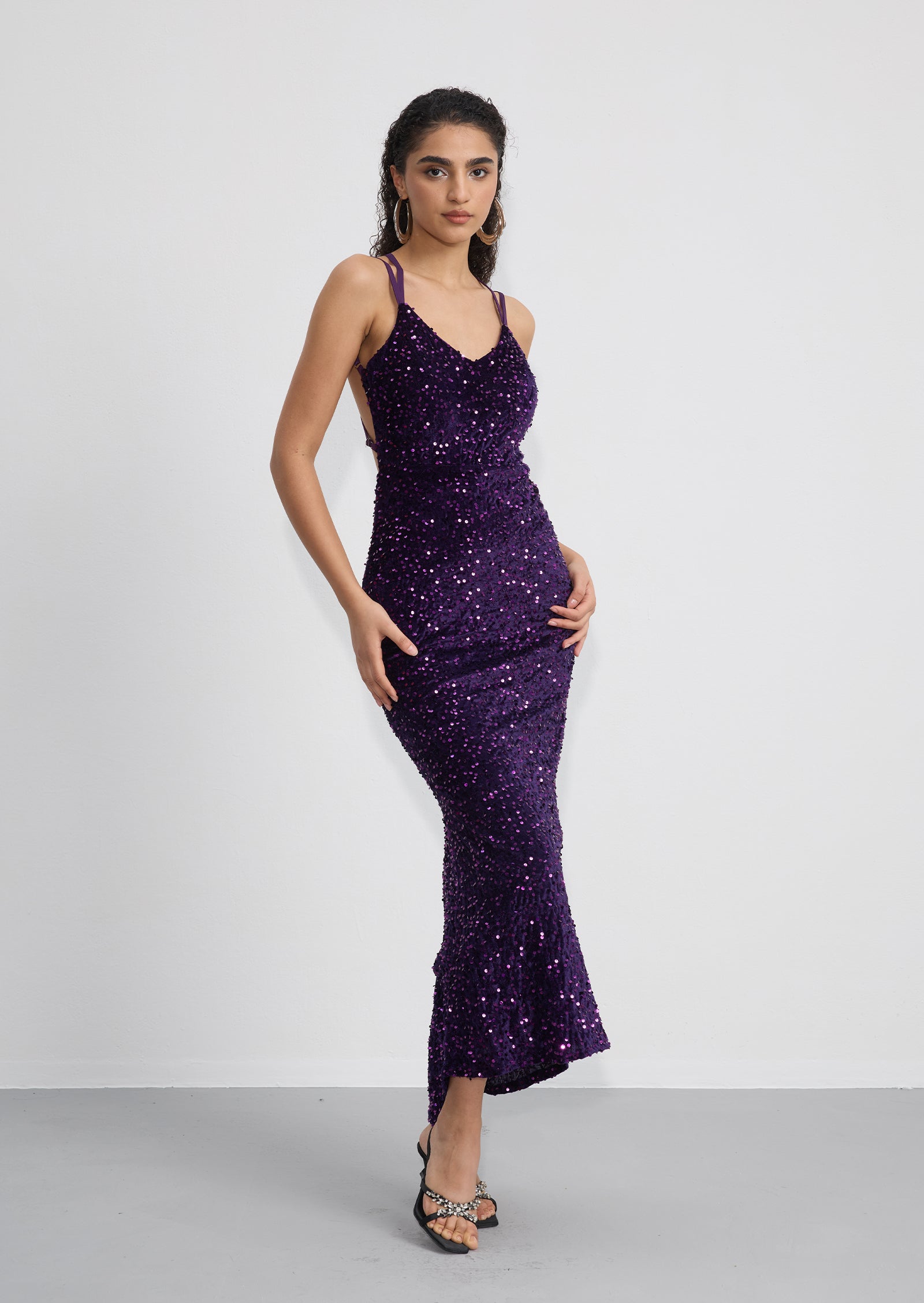 Sleeveless Sequin Open Back Maxi Dress