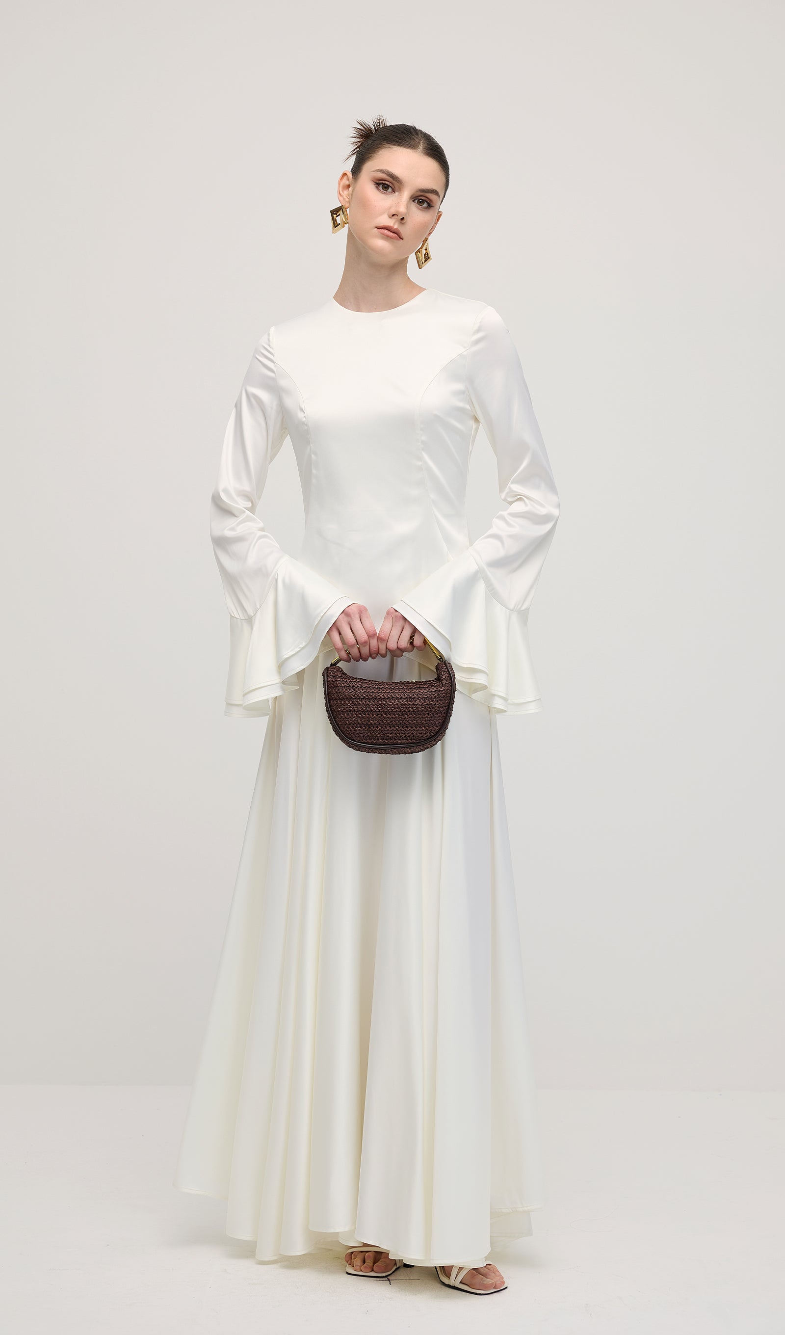 Midikleid in A-Linie mit Blumenmuster und Laternenärmeln