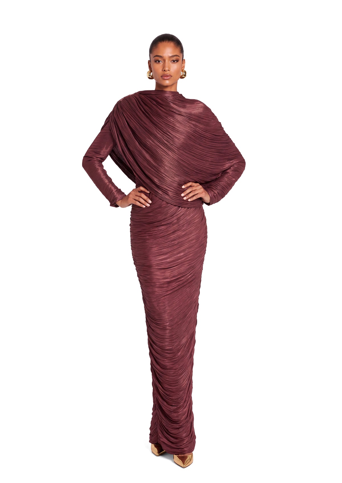 Yann Satin Long Sleeve Maxi Dress
