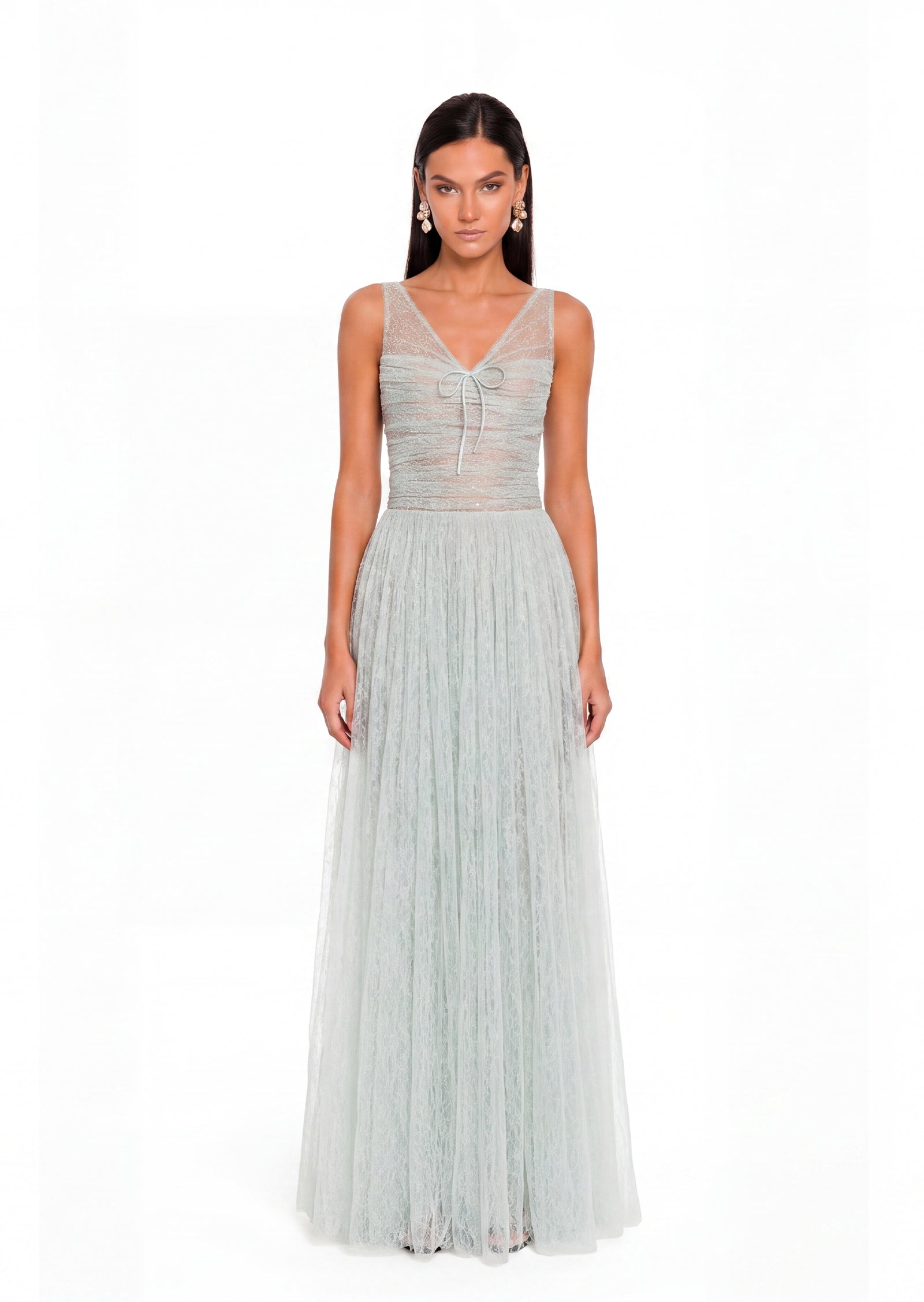 Bailey Sequin Tulle Maxi Dress With Lace