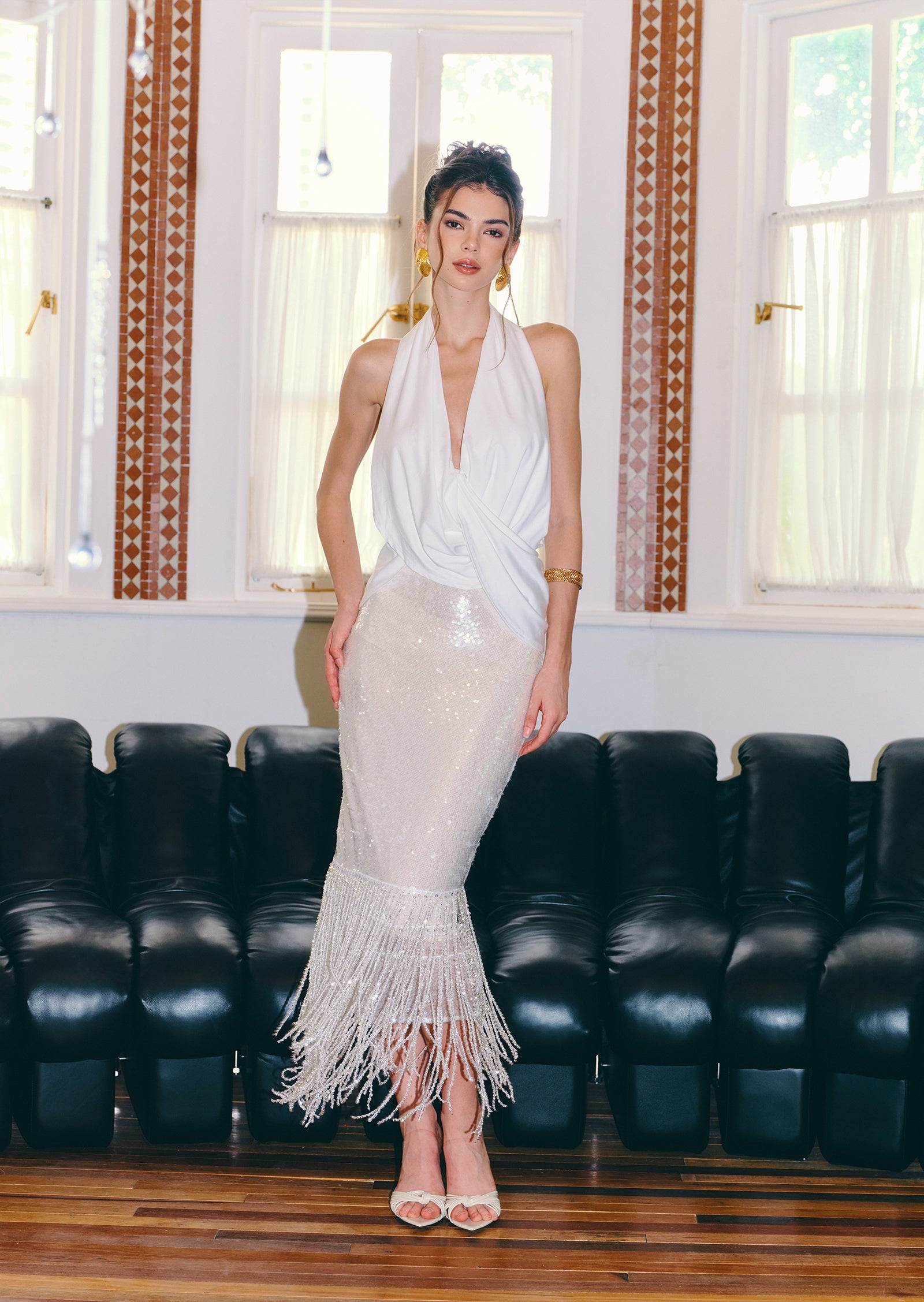 Ichabod  Tassel Sequined Midi Skirt In White