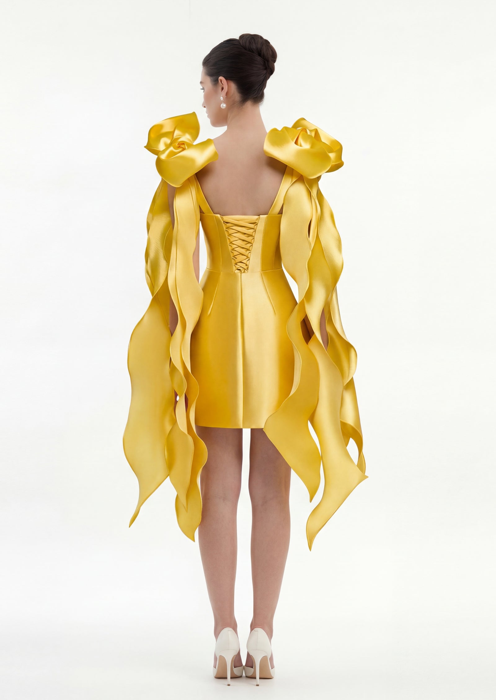 Midikleid in A-Linie mit Blumenmuster und Laternenärmeln