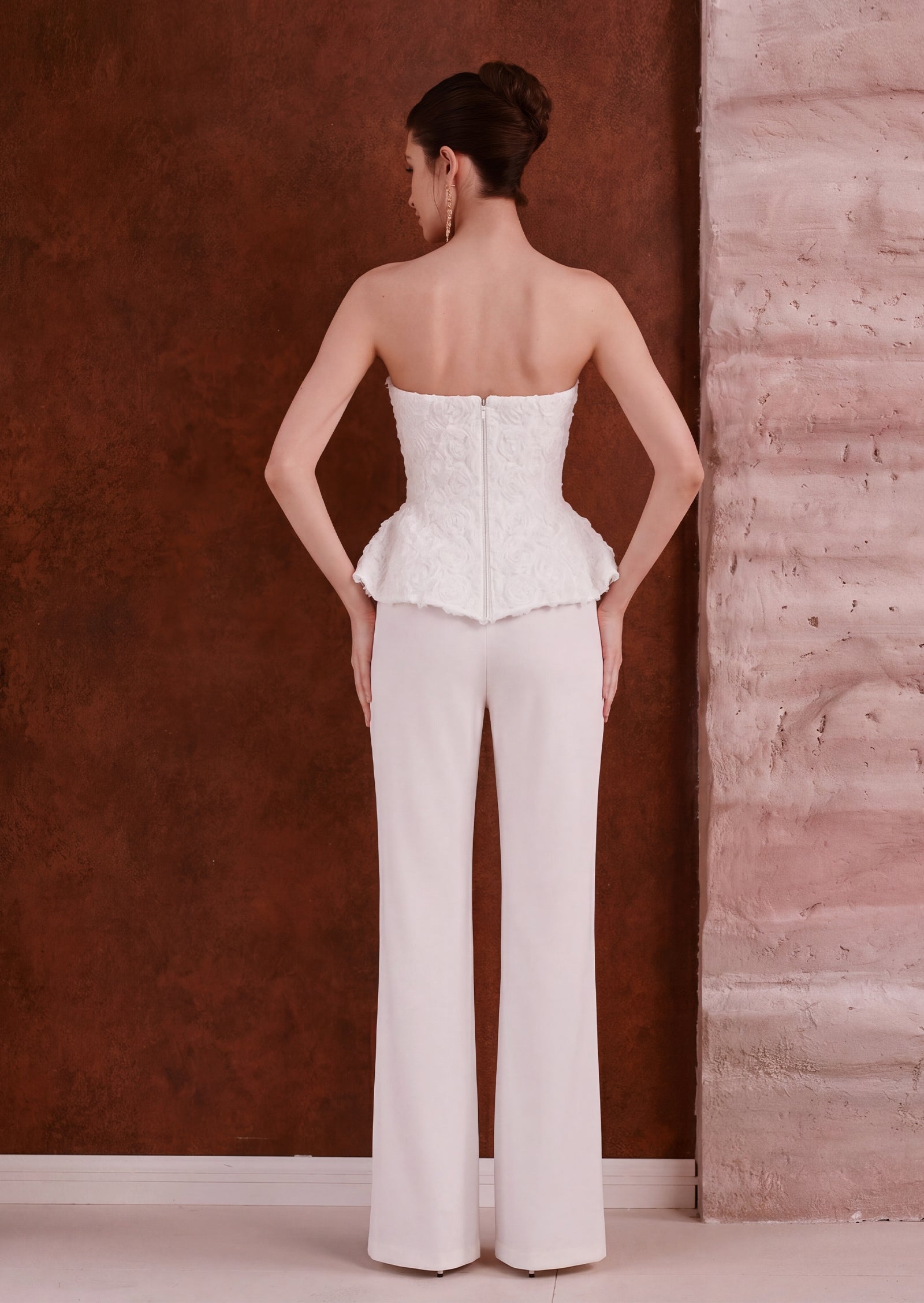 Nadja Peplum Top & Trousers Set In White