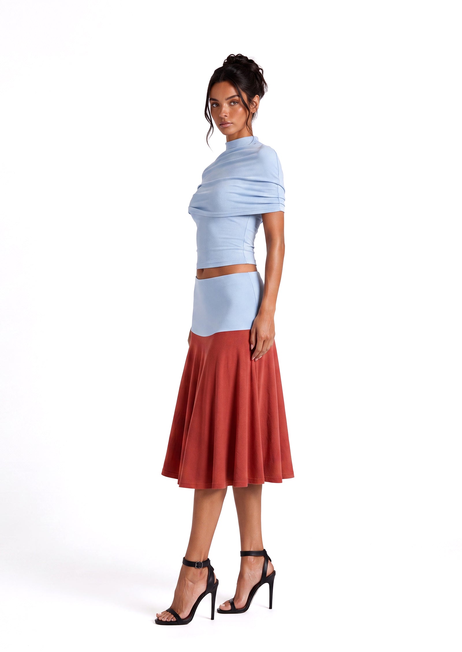 Midikleid in A-Linie mit Blumenmuster und Laternenärmeln