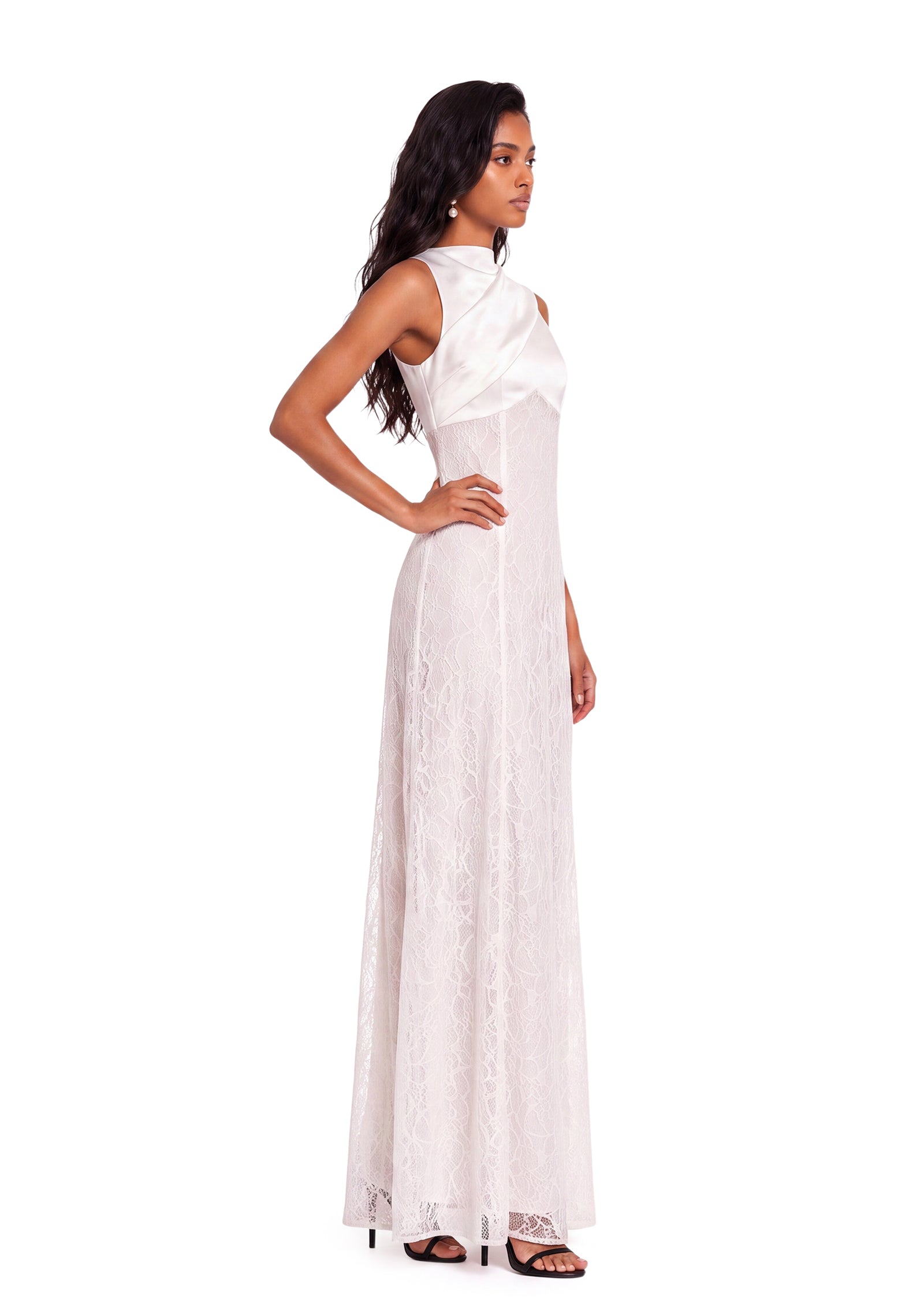 Yamka Lace Sleeveless Maxi Dress In White